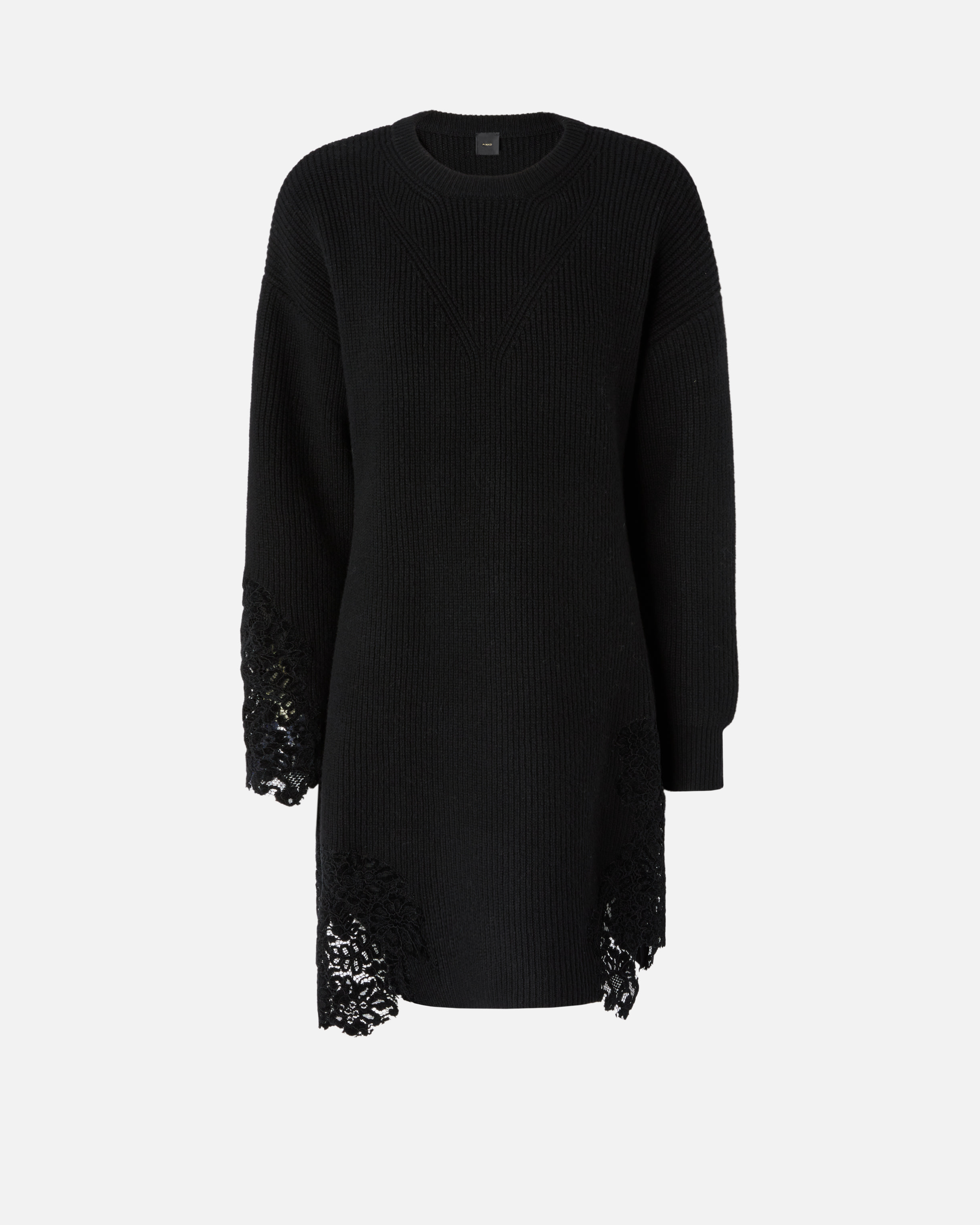 Pinko Knit Mini Dress With Lace In Black