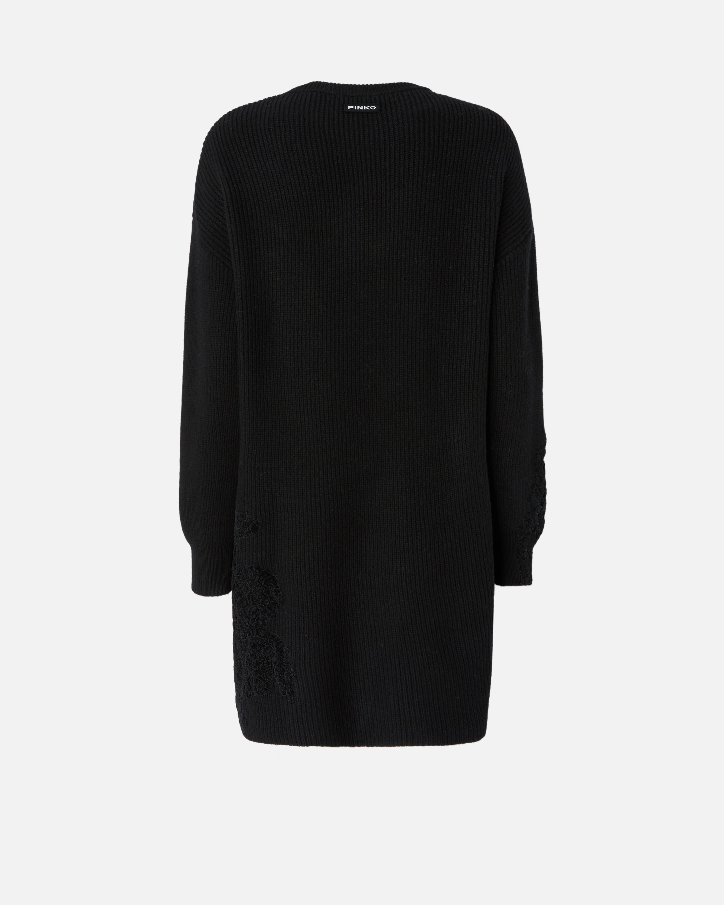 Pinko Knit Mini Dress With Lace In Black