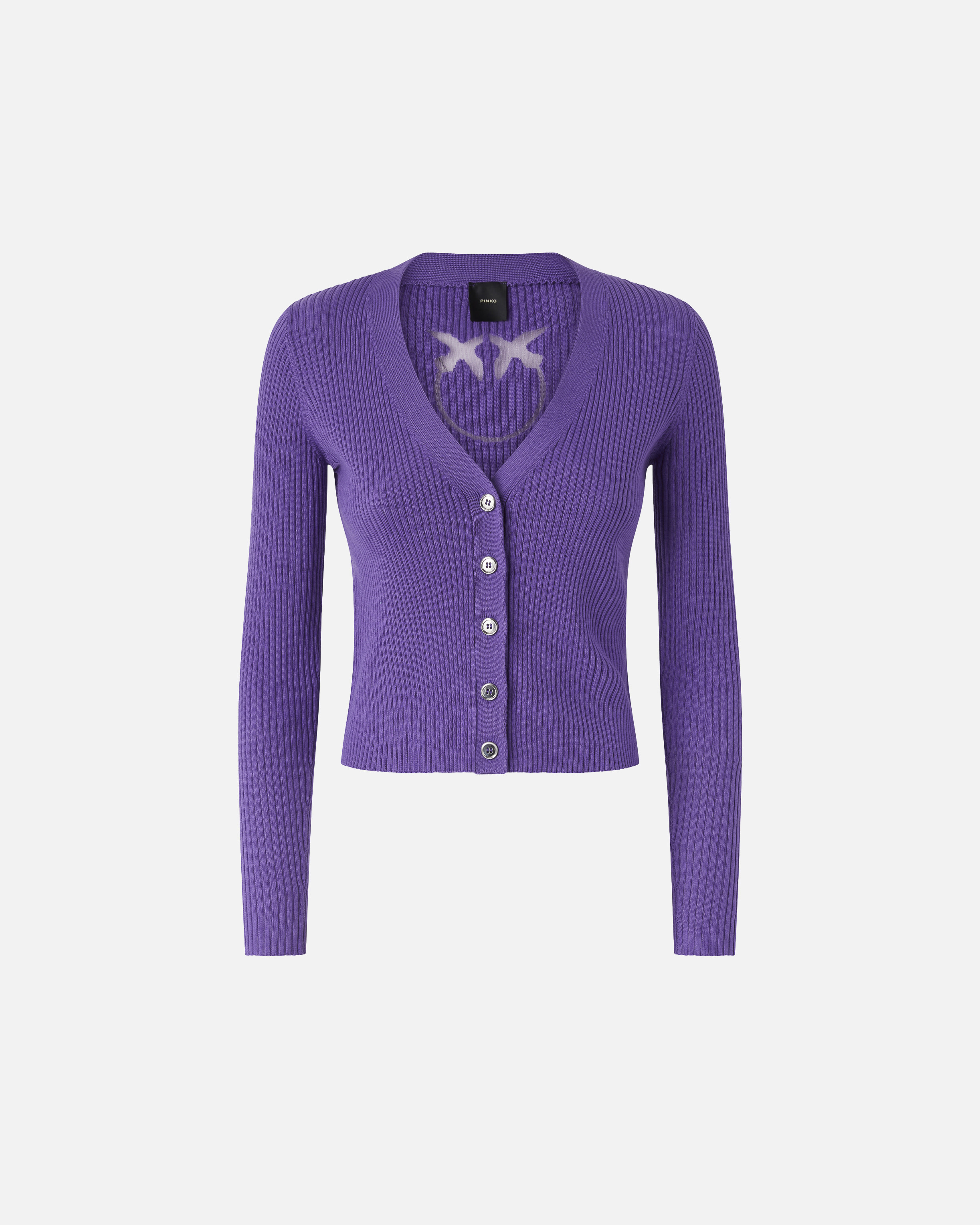 Pinko Rib-knit Cardigan With Love Birds Logo In Blue