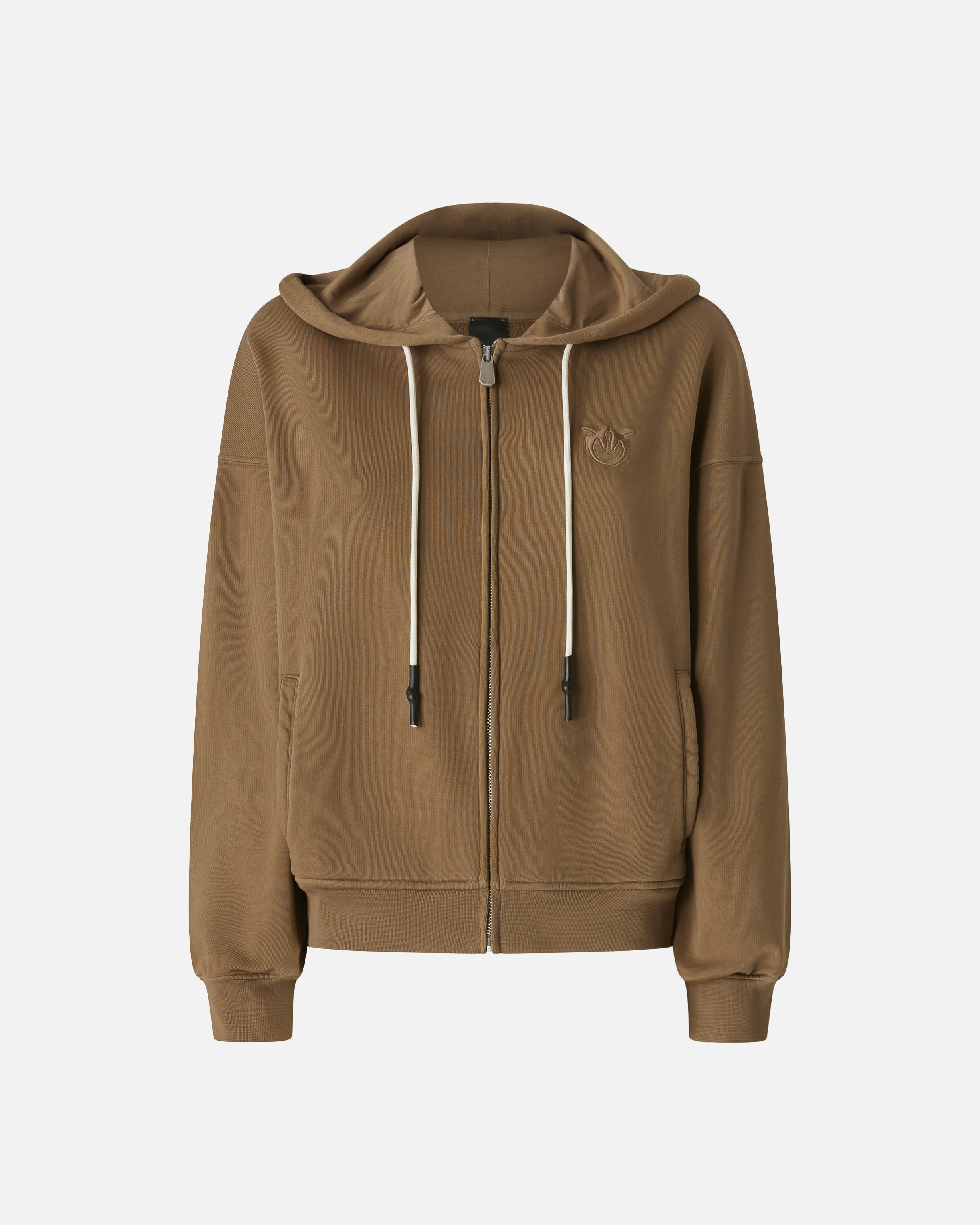 Pinko Knitwear With Drawstring Hood And Ribbed Finish In Brown