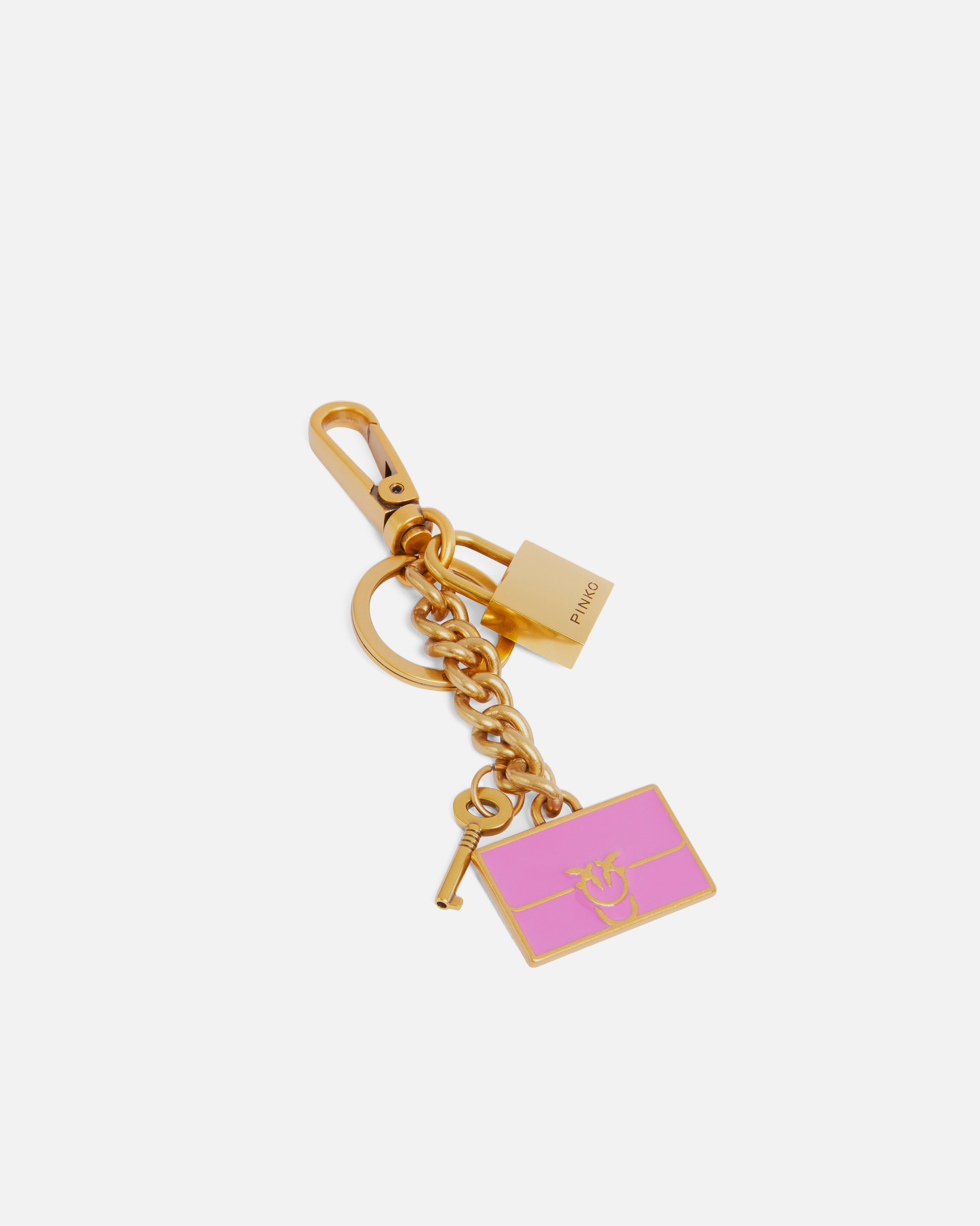 Key ring with padlock and Love Bag charm - ピンク - large