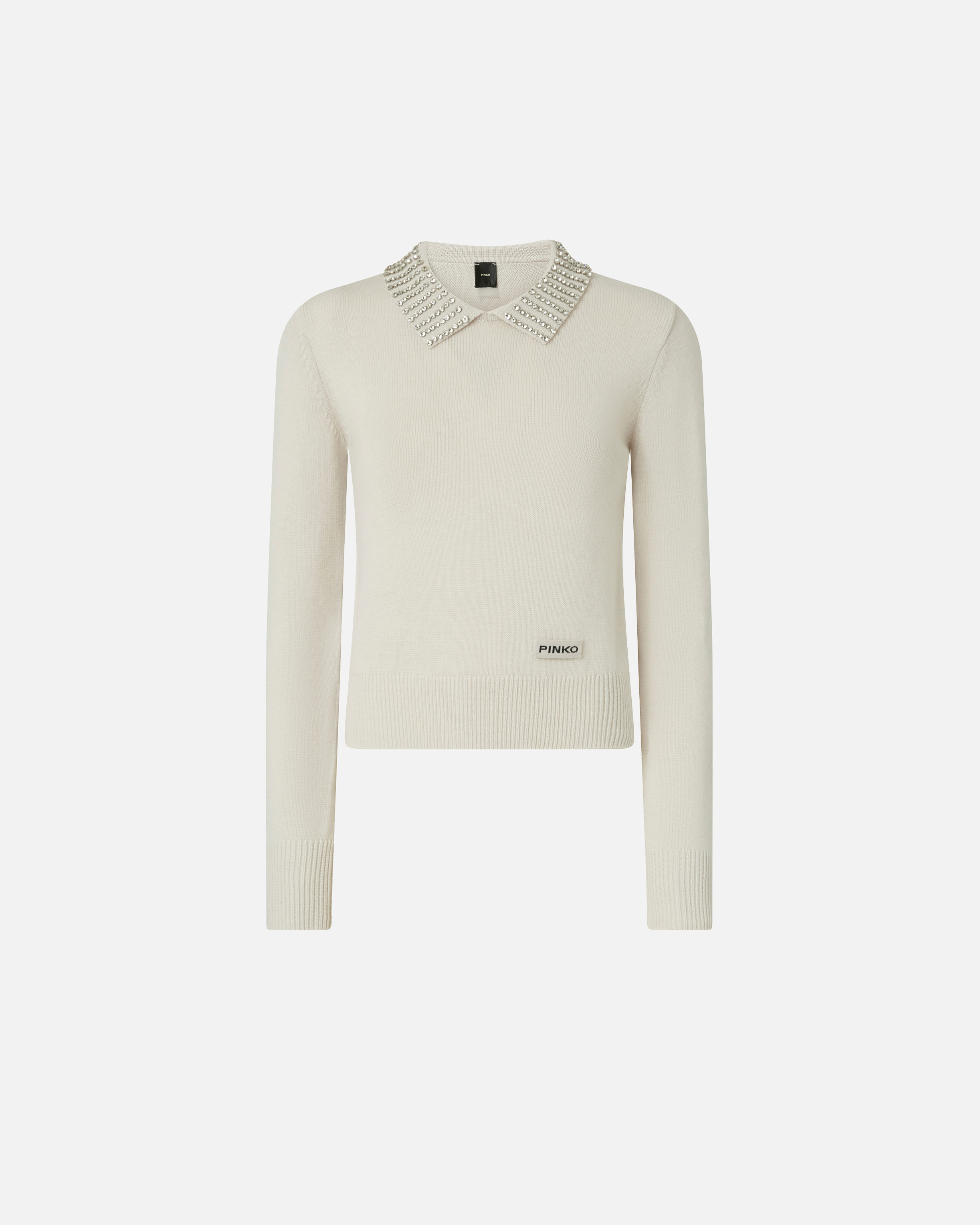Pinko Sweater With Collar And Rhinestones In Silver