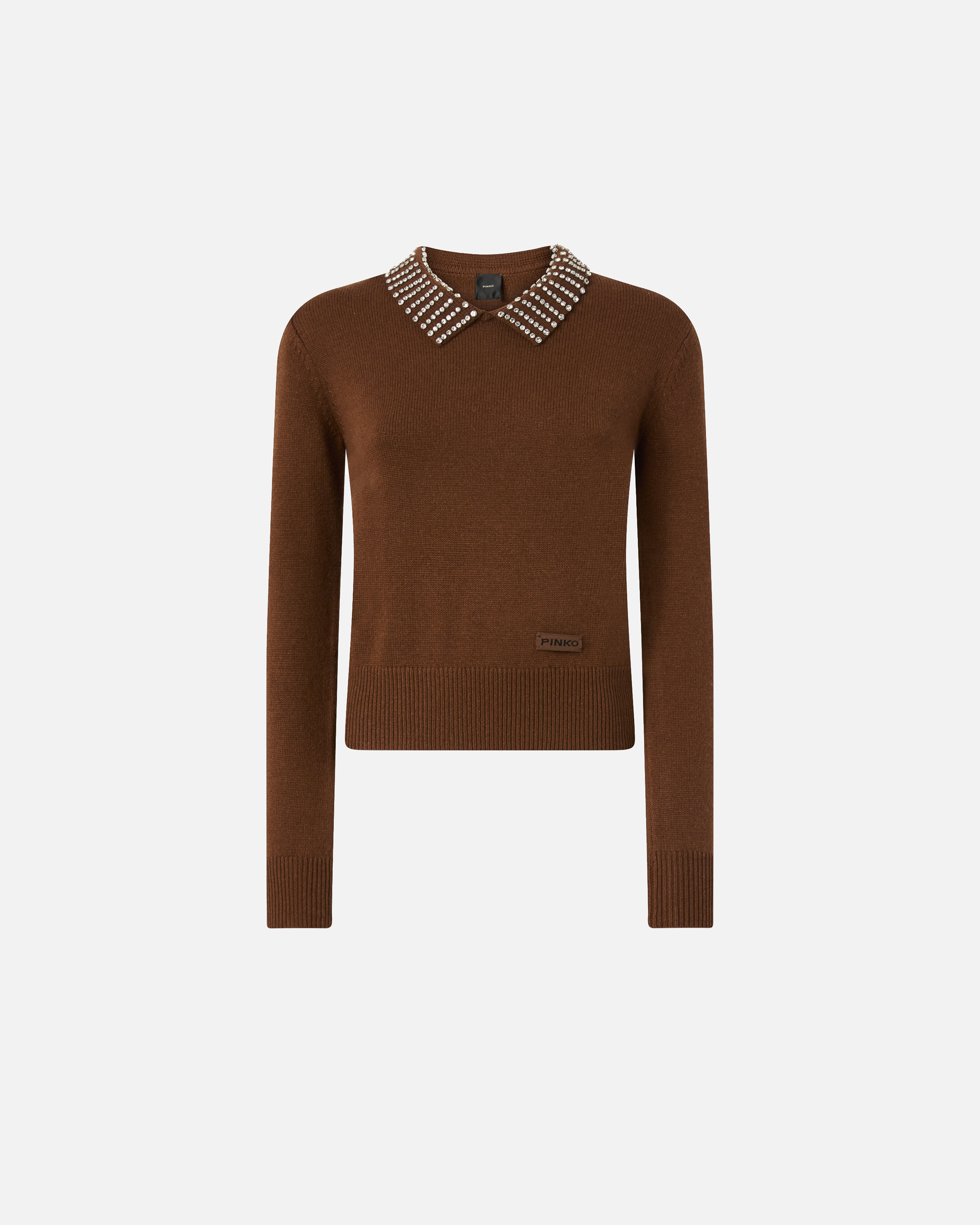Pinko Sweater With Collar And Rhinestones In Brown