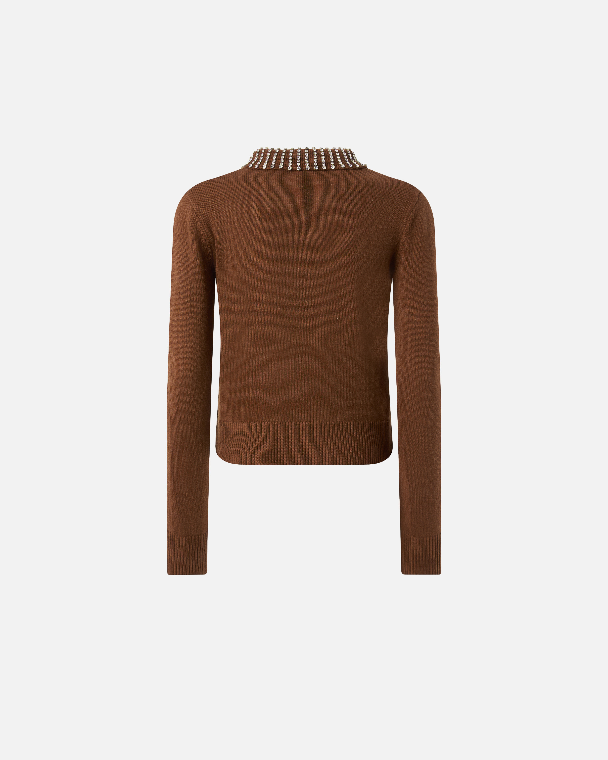 Pinko Sweater With Collar And Rhinestones In Brown