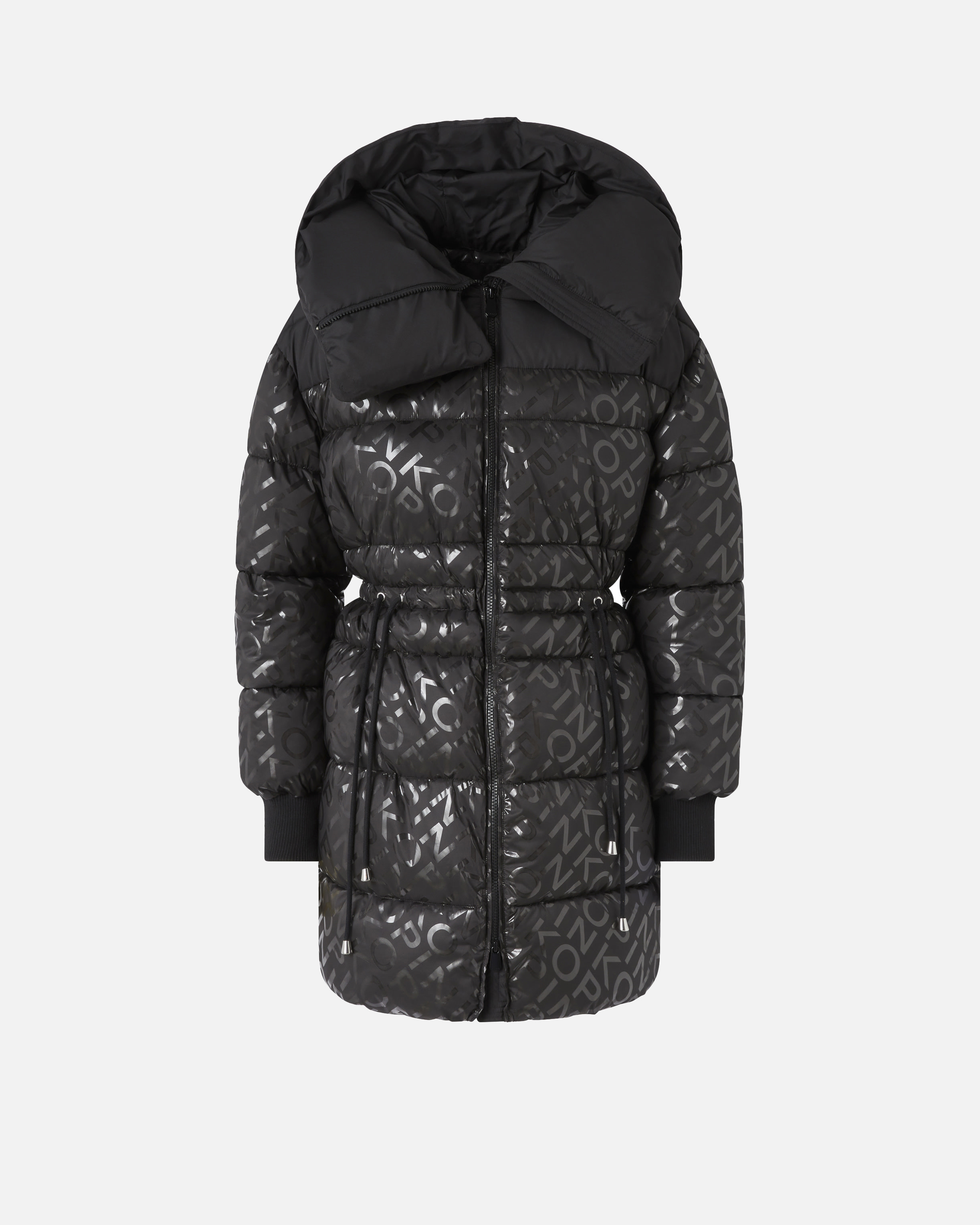 Pinko Technical Canvas Down Jacket With Logo Print In Black