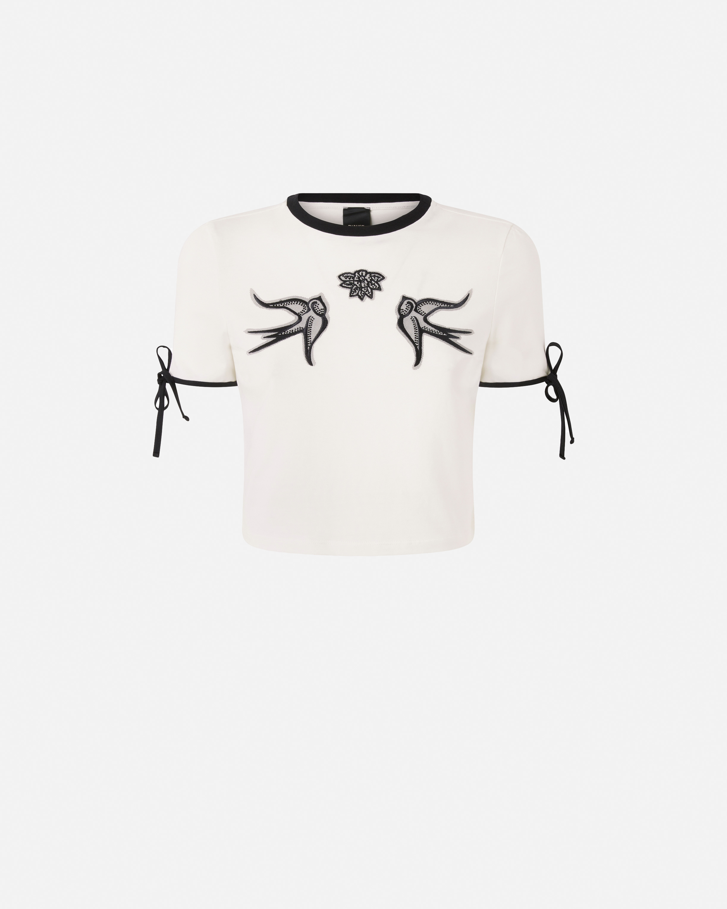 Pinko Cropped Love Birds T-shirt In Neutral