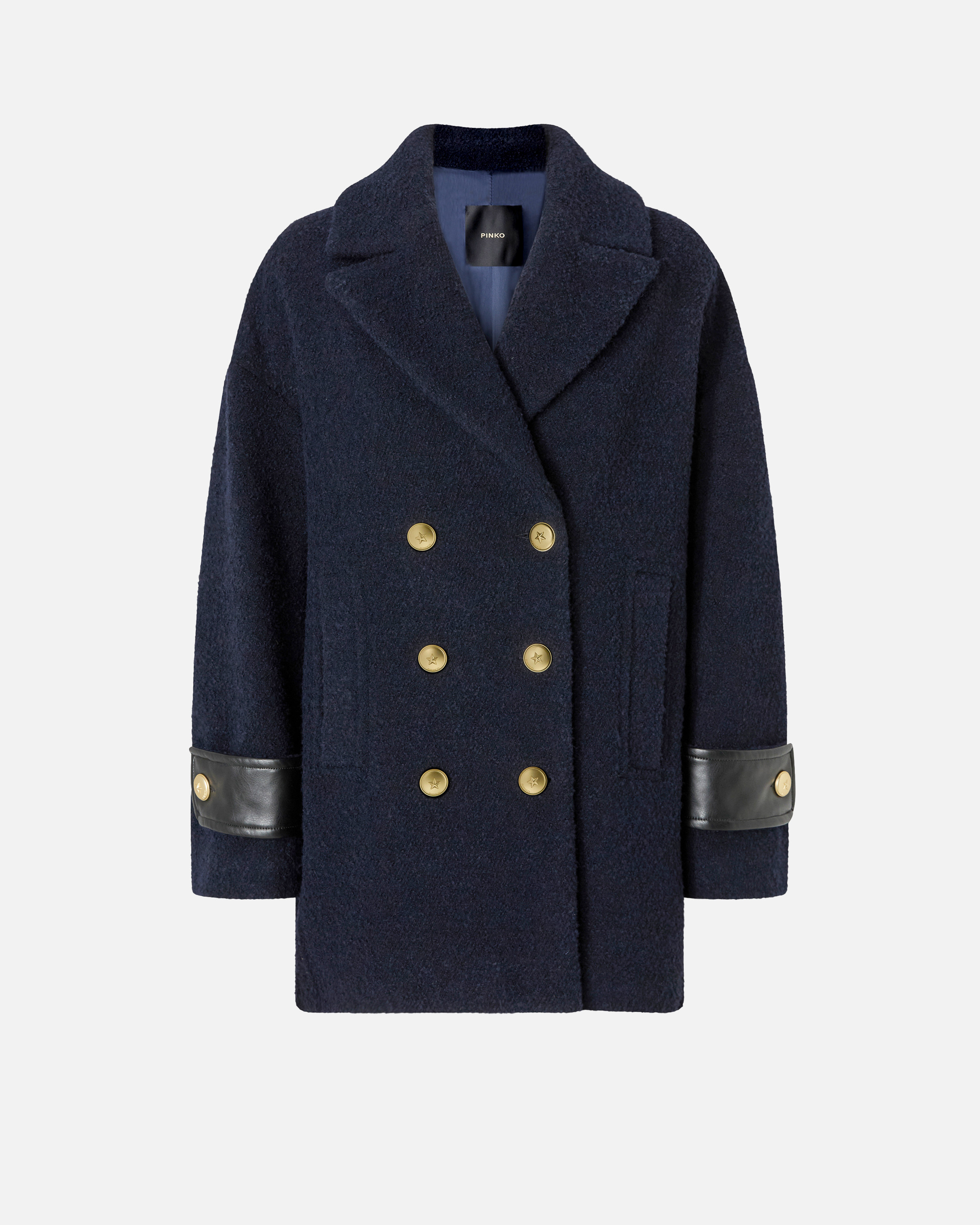 Укороченное двубортное пальто-бушлат из букле - СИНИЙ - large