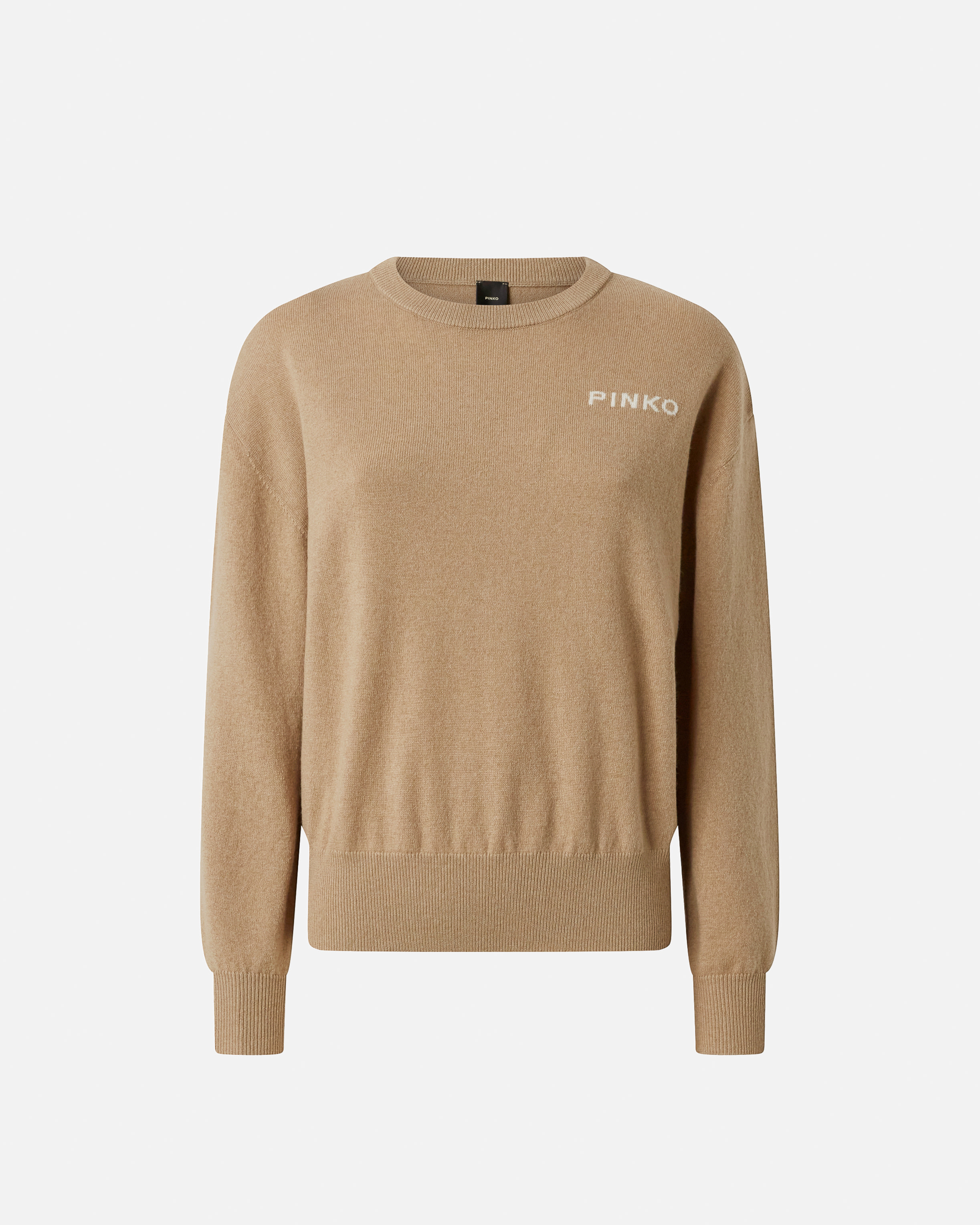 Pinko Crew Neck Knitwear Sweater With Logo Detail In Nude