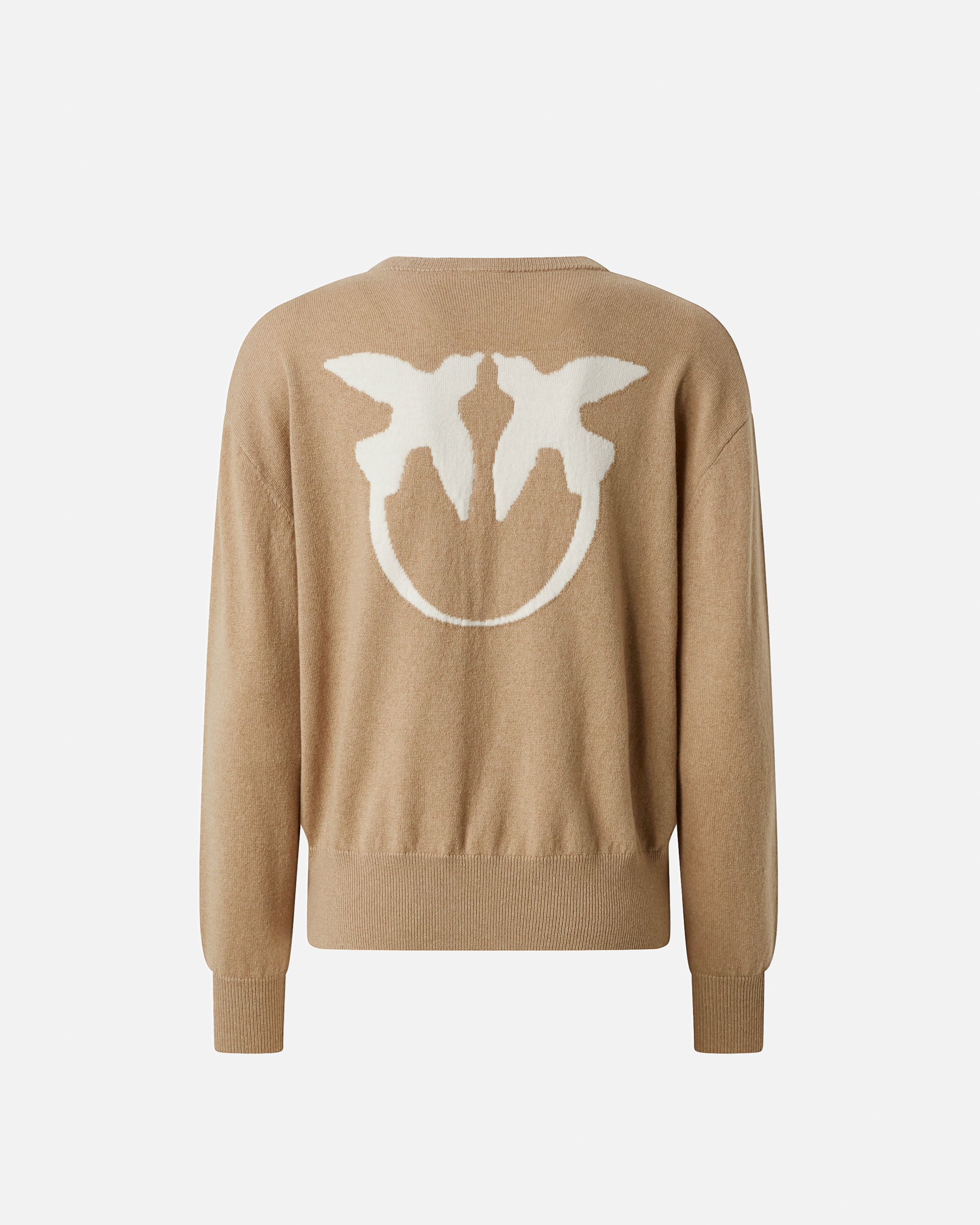 Pinko Crew Neck Knitwear Sweater With Logo Detail In Nude