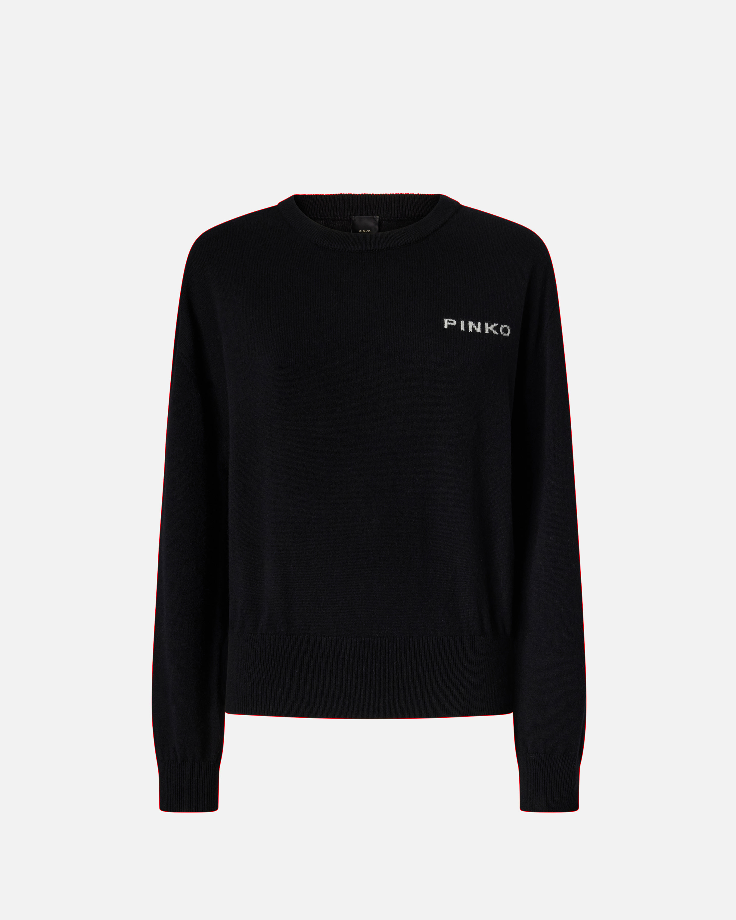 Pinko Love Bird Motif Black Sweater With Round Neck And Long Sleeves In Black