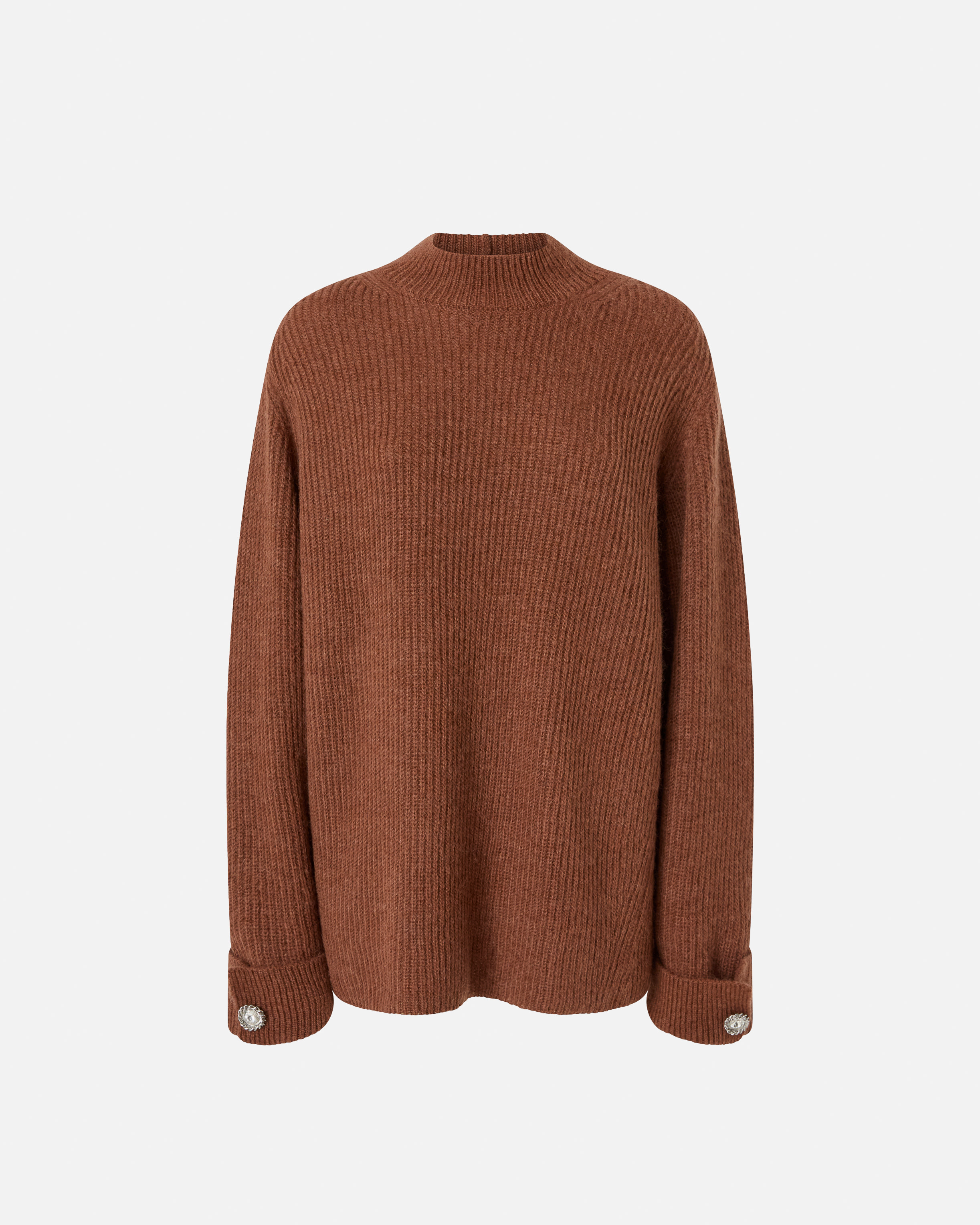 Pinko Ribbed Sweater With Stand-up Neck In Brown