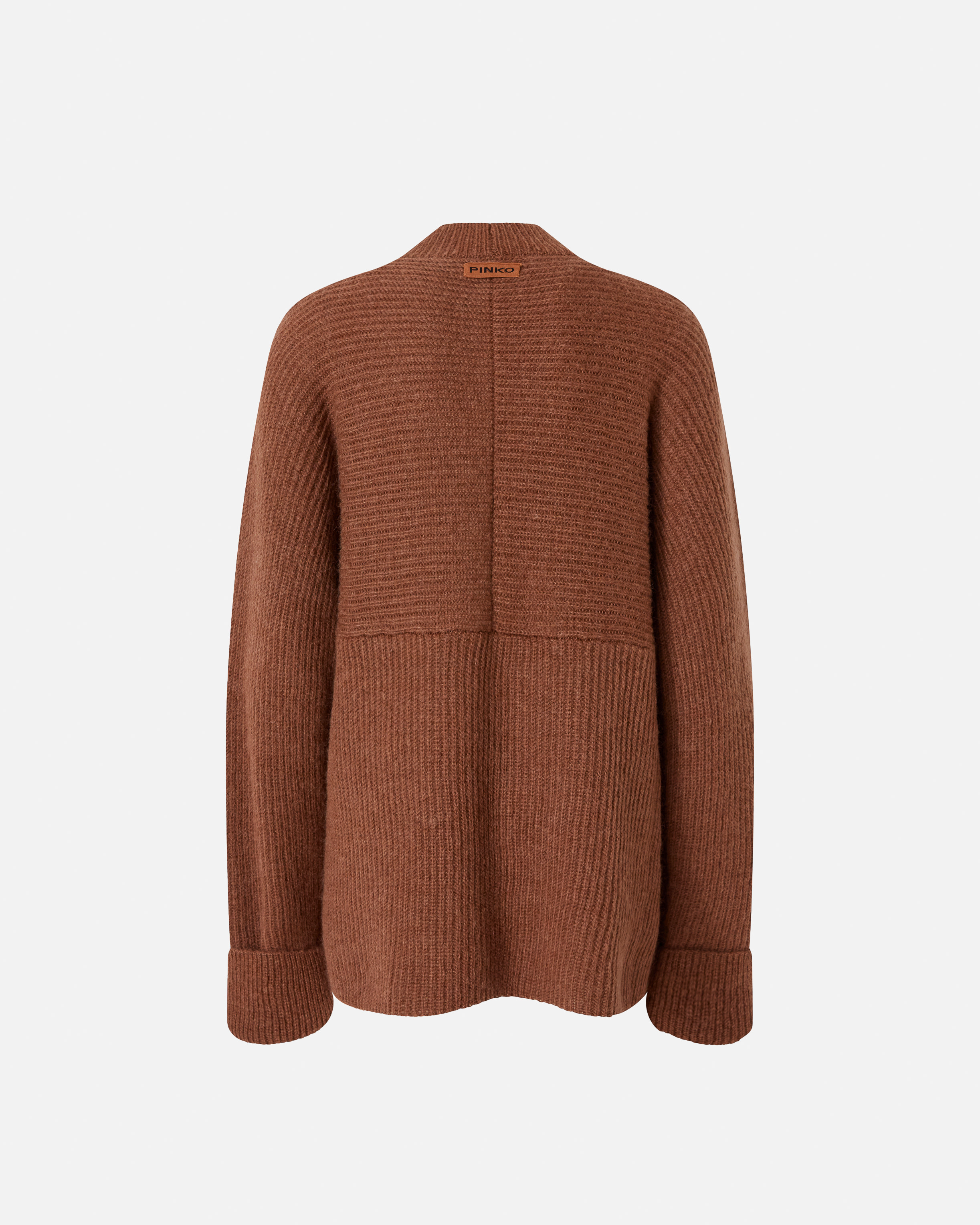 Pinko Ribbed Sweater With Stand-up Neck In Brown