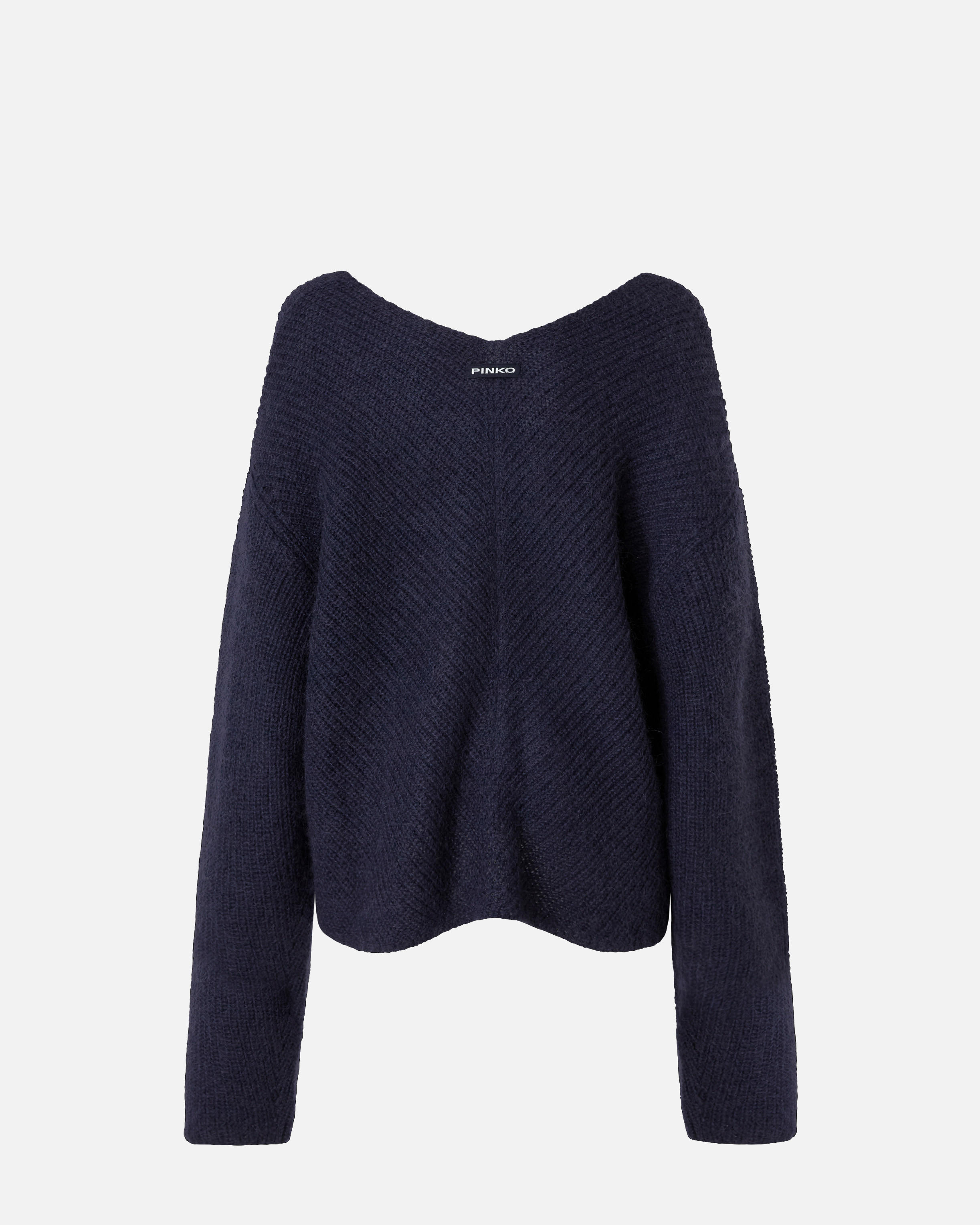 Pinko Herringbone-pattern V-neck Jumper In Blue