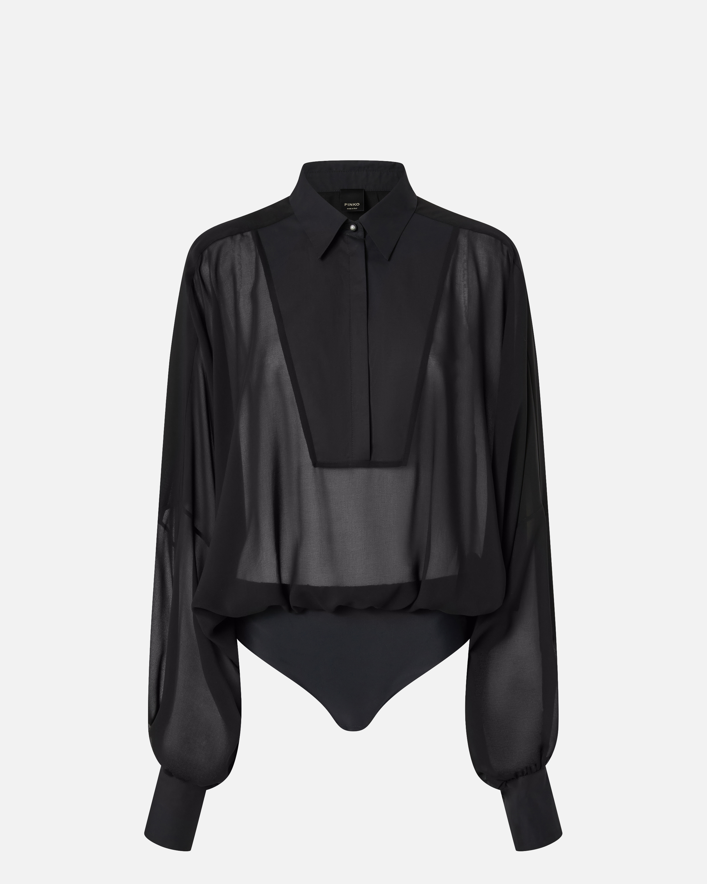 Pinko Chiffon And Poplin Bodysuit With Wide Sleeves In Black