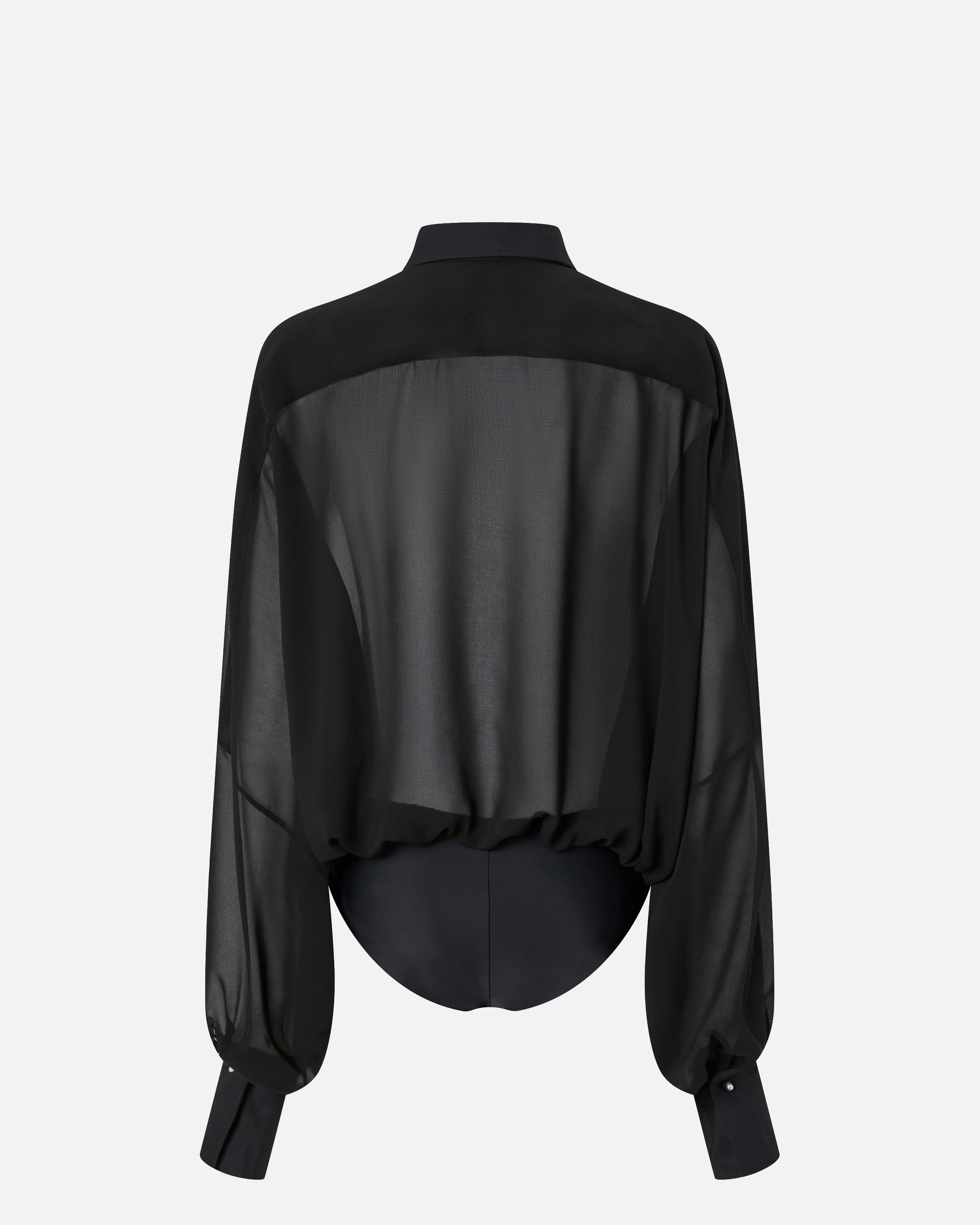 Pinko Chiffon And Poplin Bodysuit With Wide Sleeves In Black