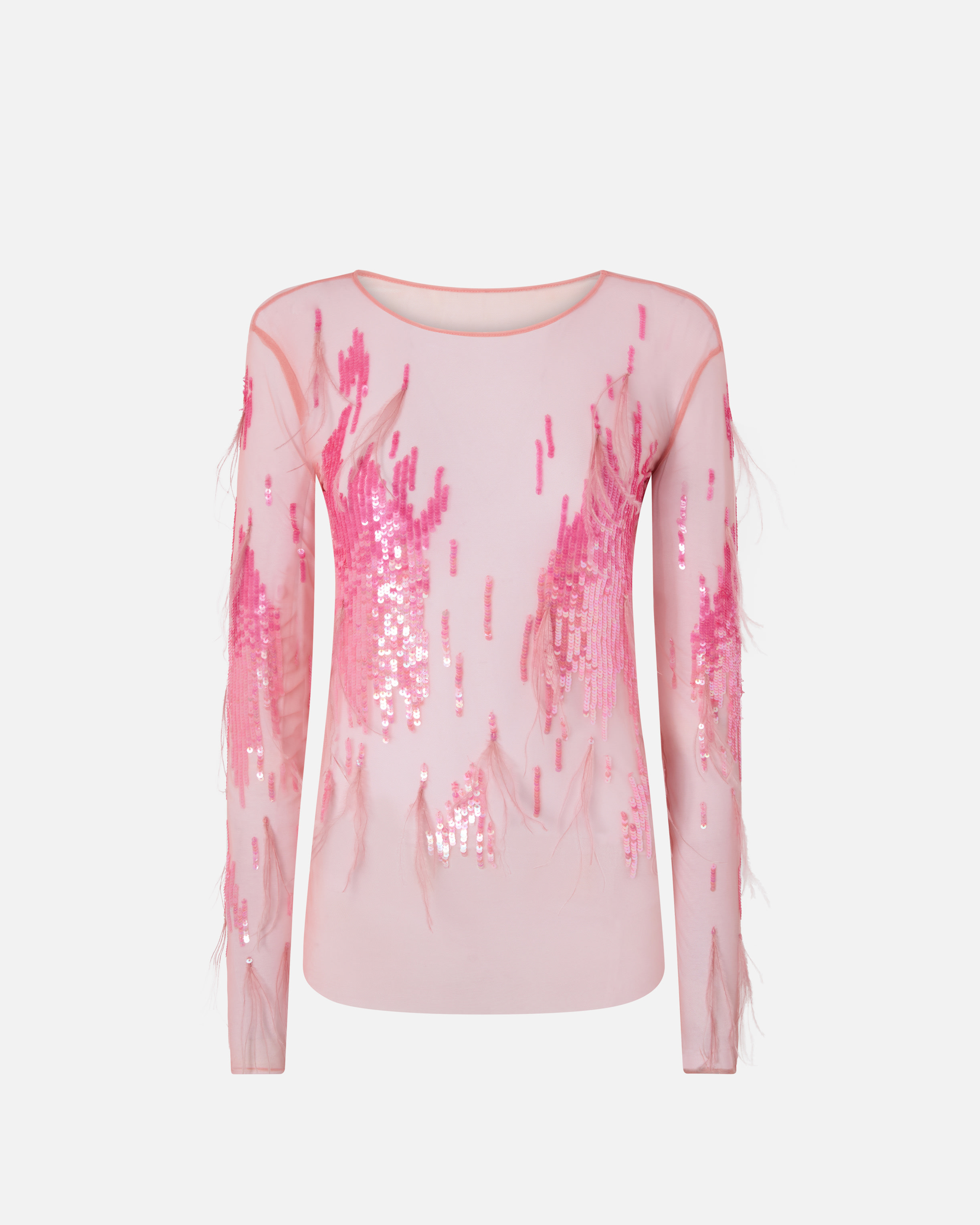 Pinko Sheer Sweater With Sequins And Feathers In Pink