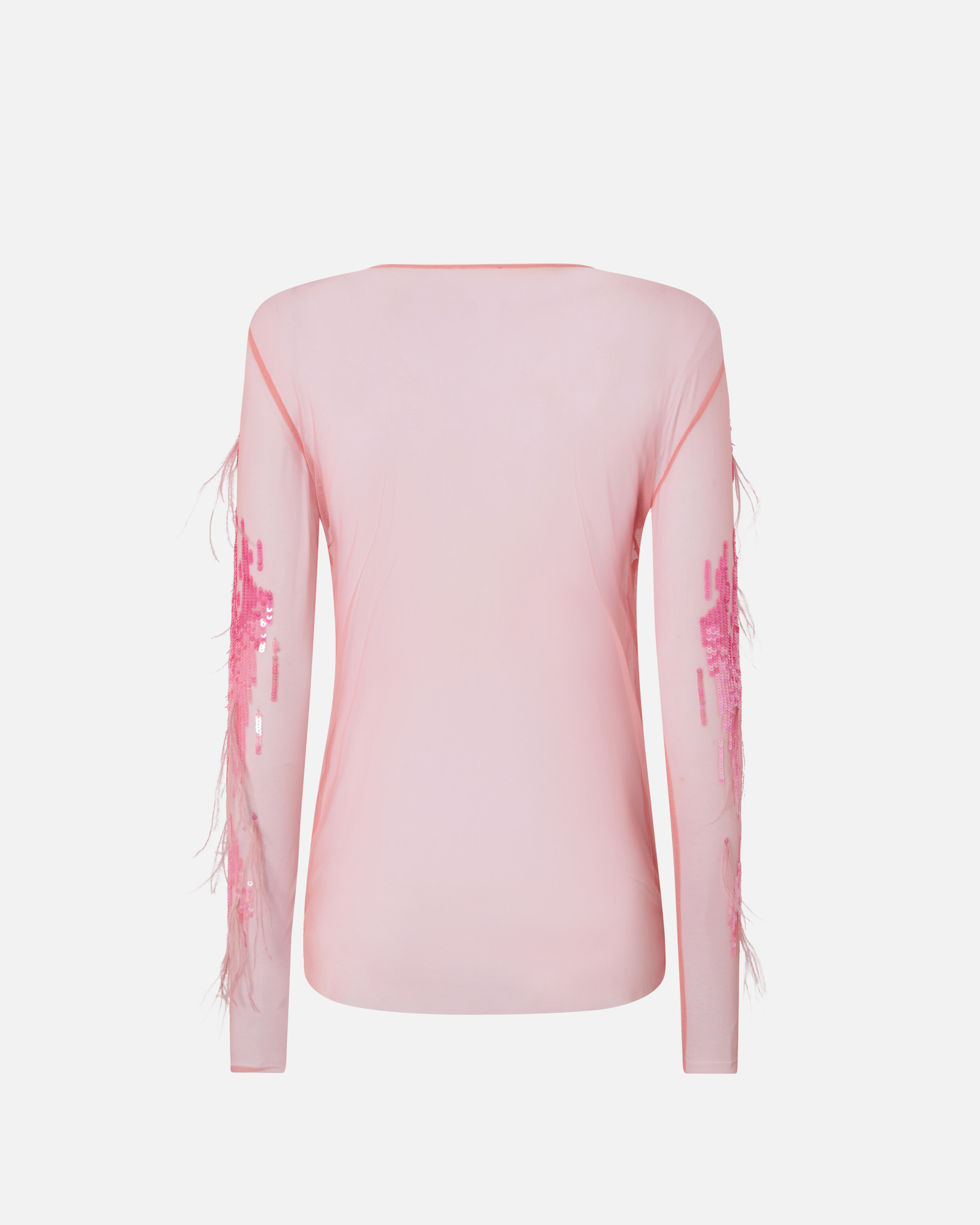 Pinko Sheer Sweater With Sequins And Feathers In Pink