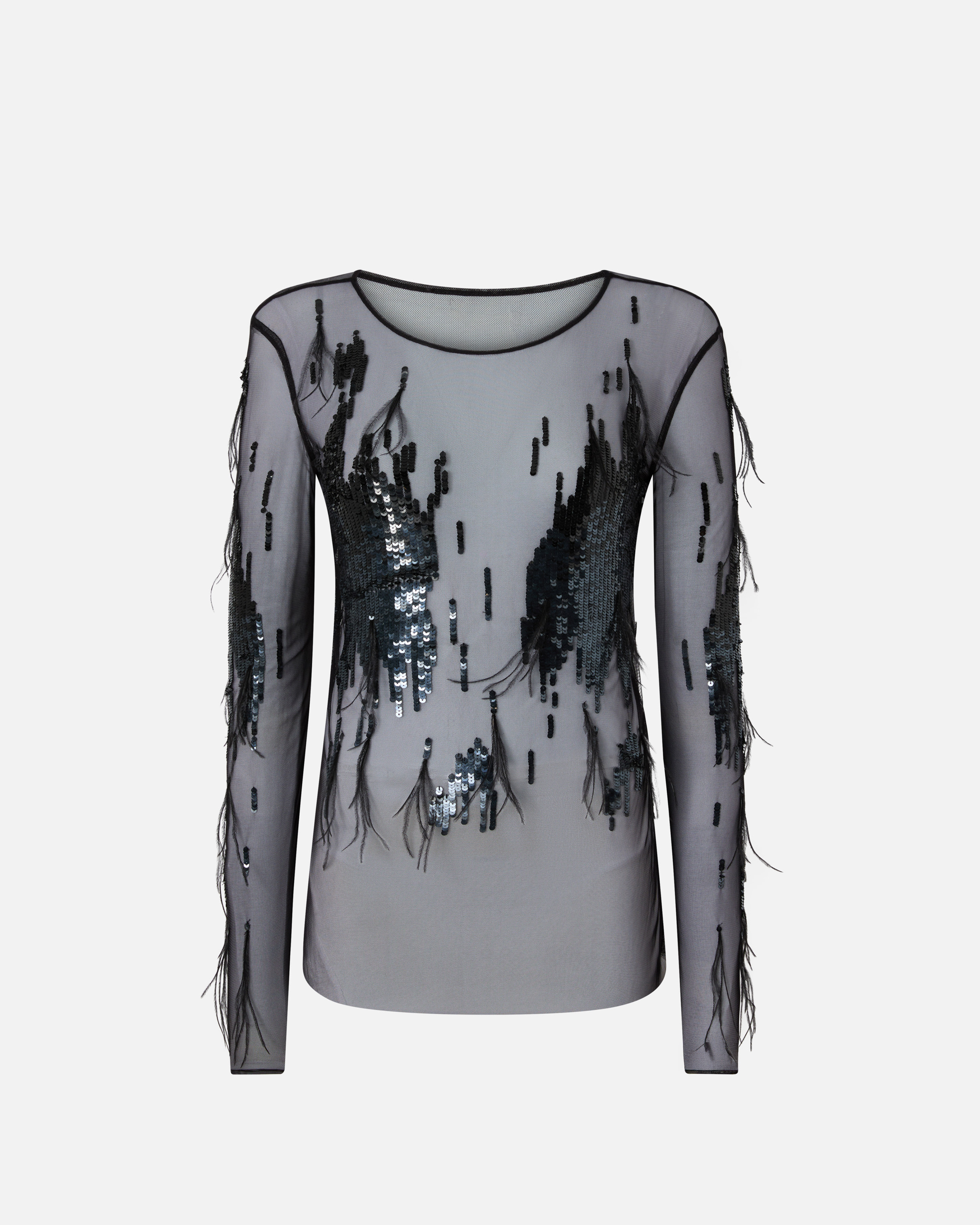 Pinko Sheer Sweater With Sequins And Feathers In Black
