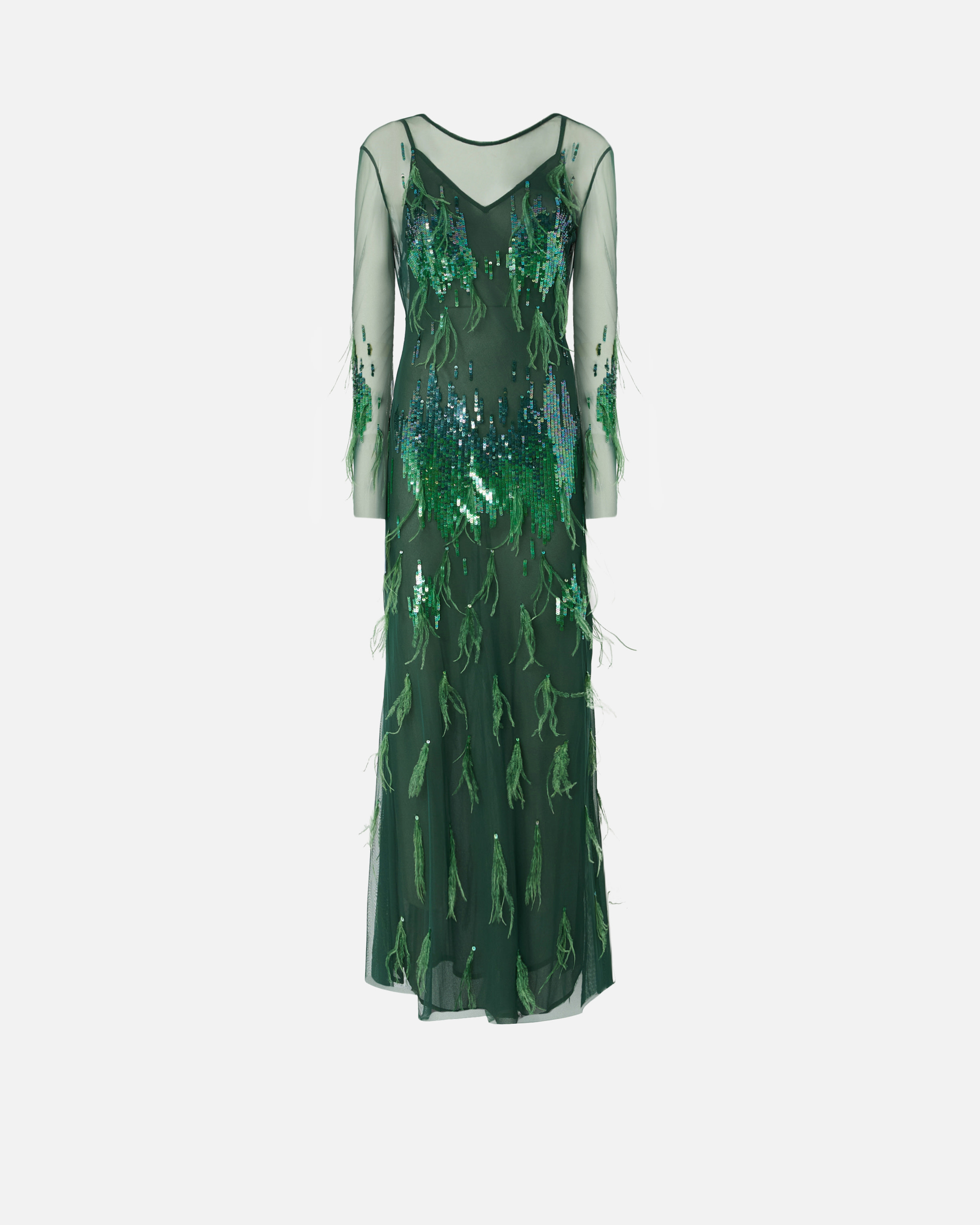 Pinko Dress With Sequins And Feathers In Multi
