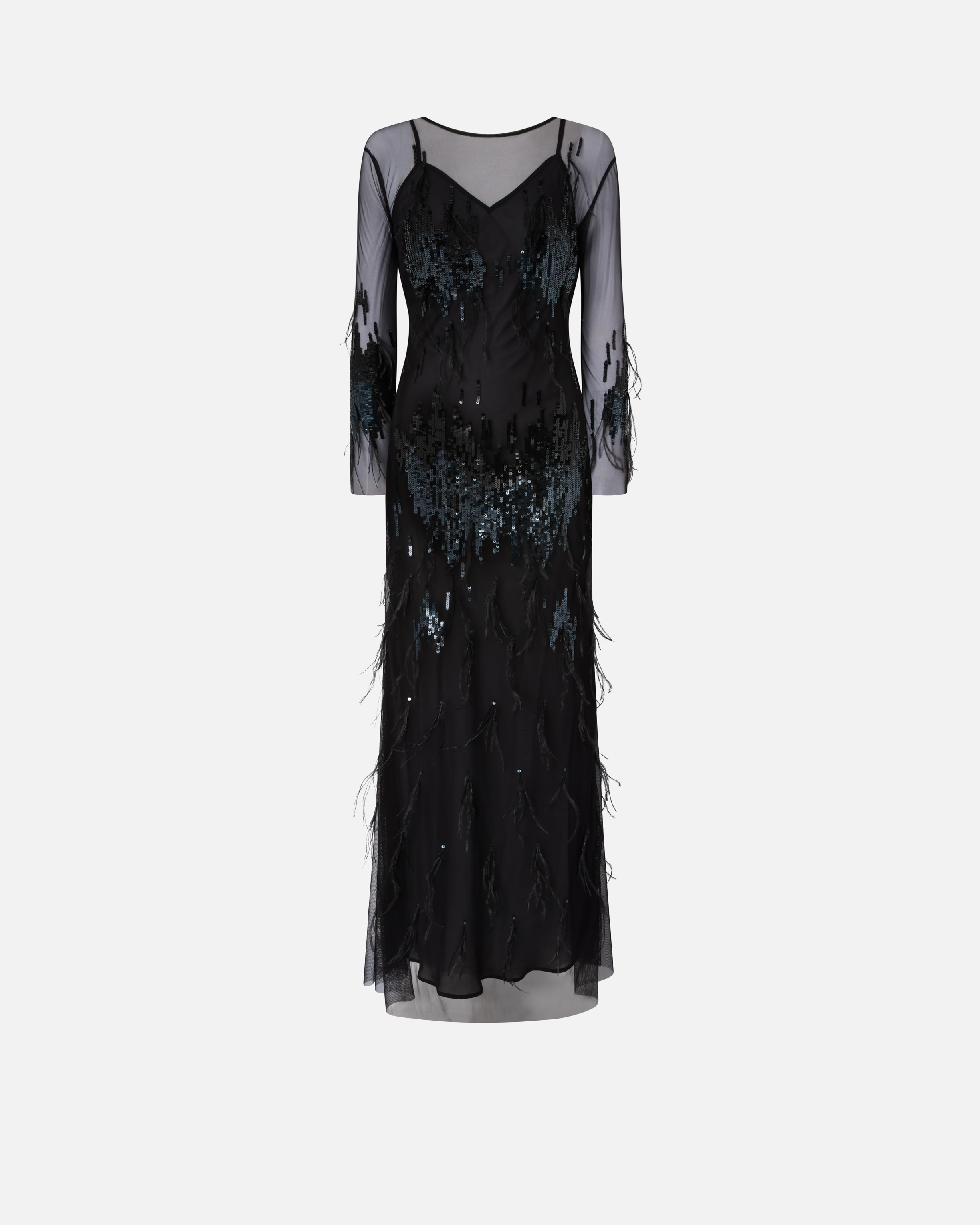 Pinko Dress With Sequins And Feathers In Black