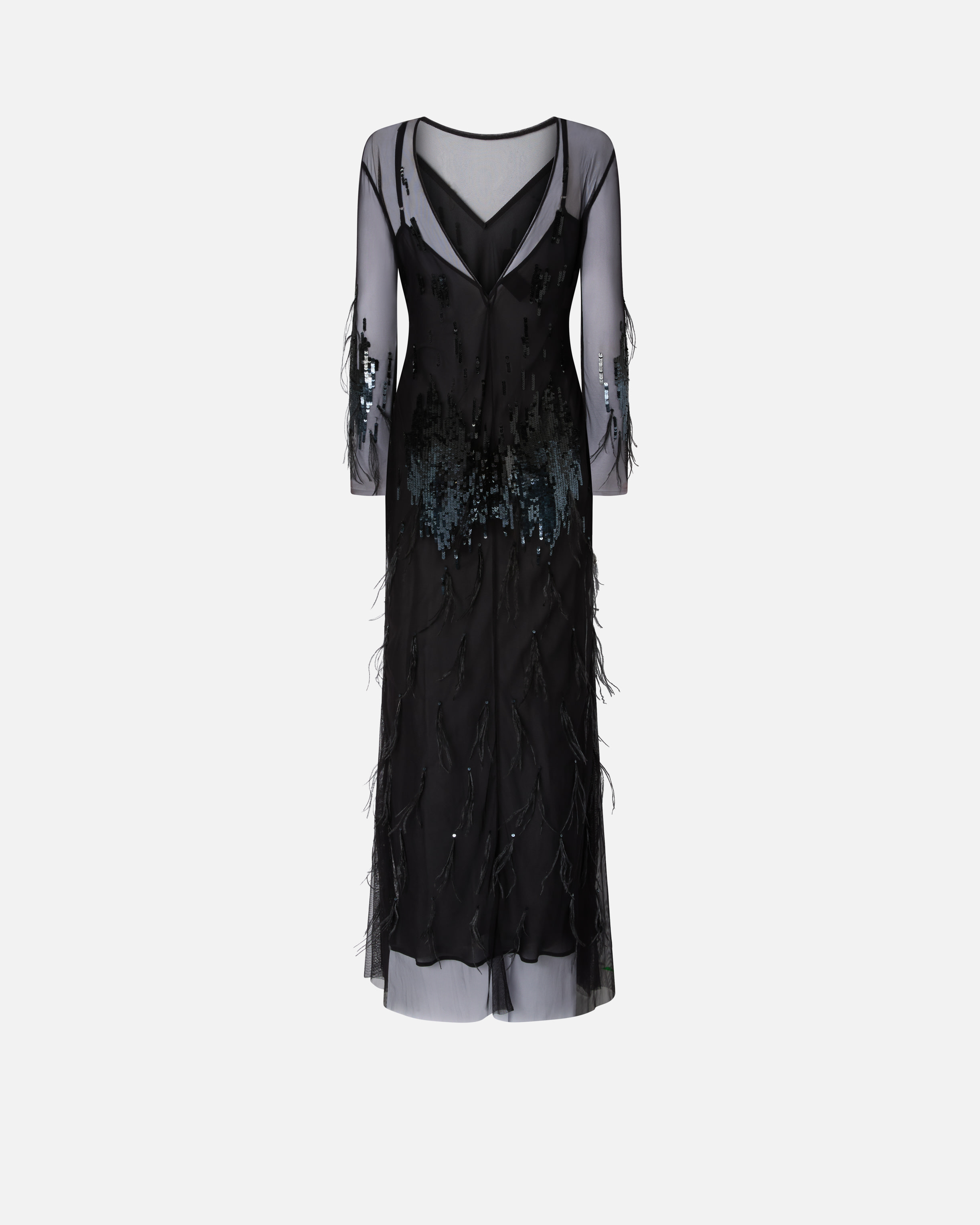 Pinko Dress With Sequins And Feathers In Black