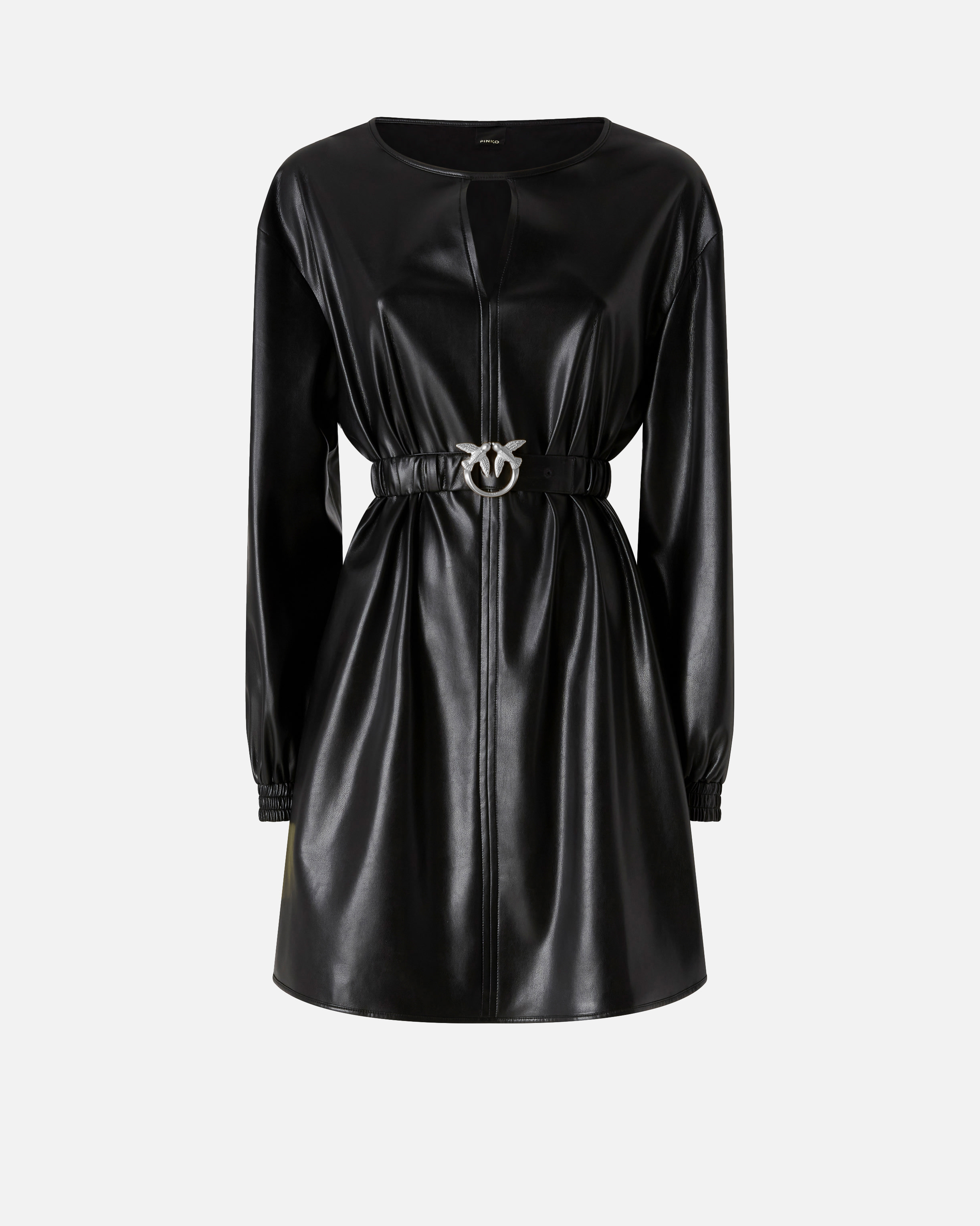 Short leather-effect dress - Black - large