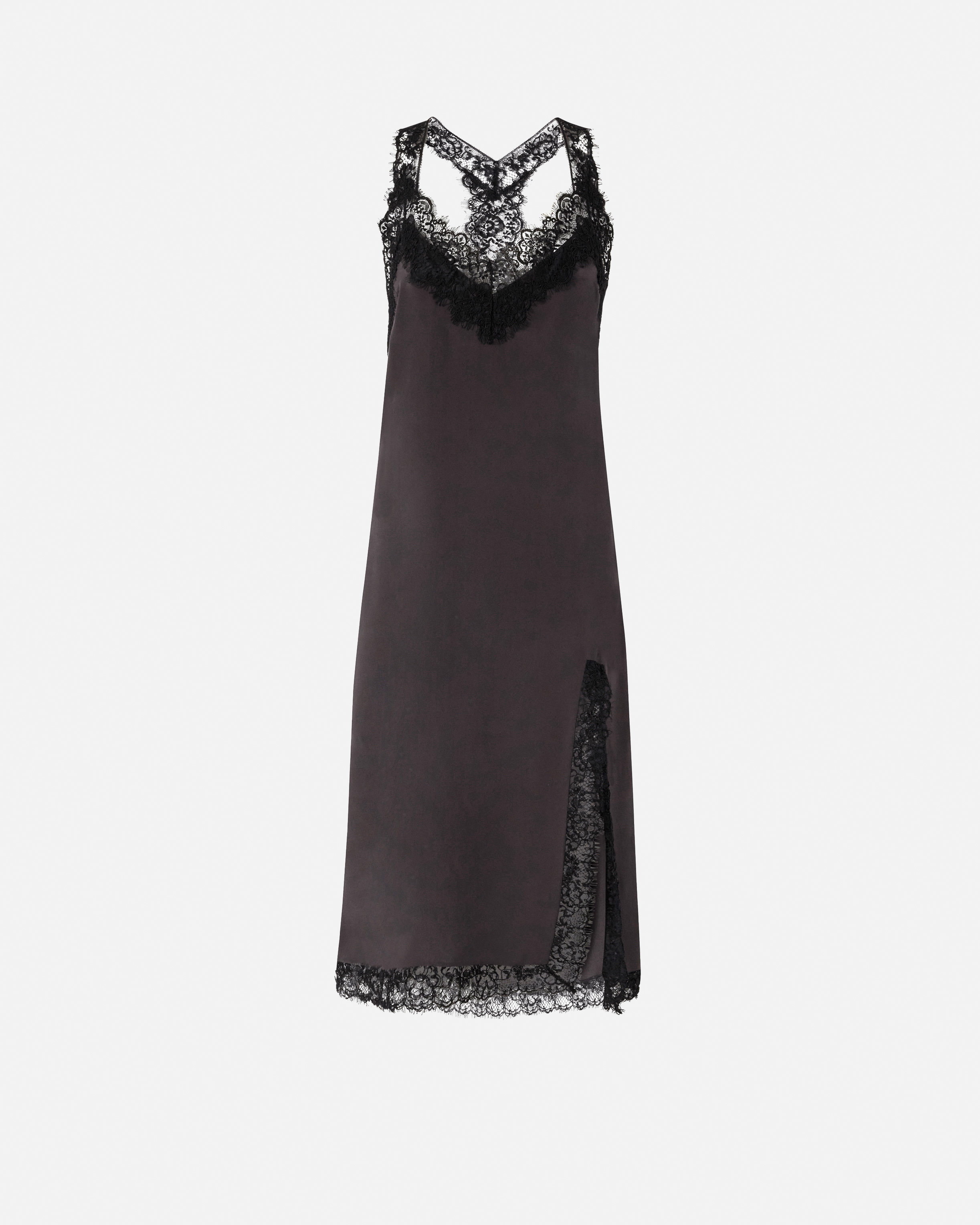 Lingerie-Kleid aus Seide und Spitze - Braun - large