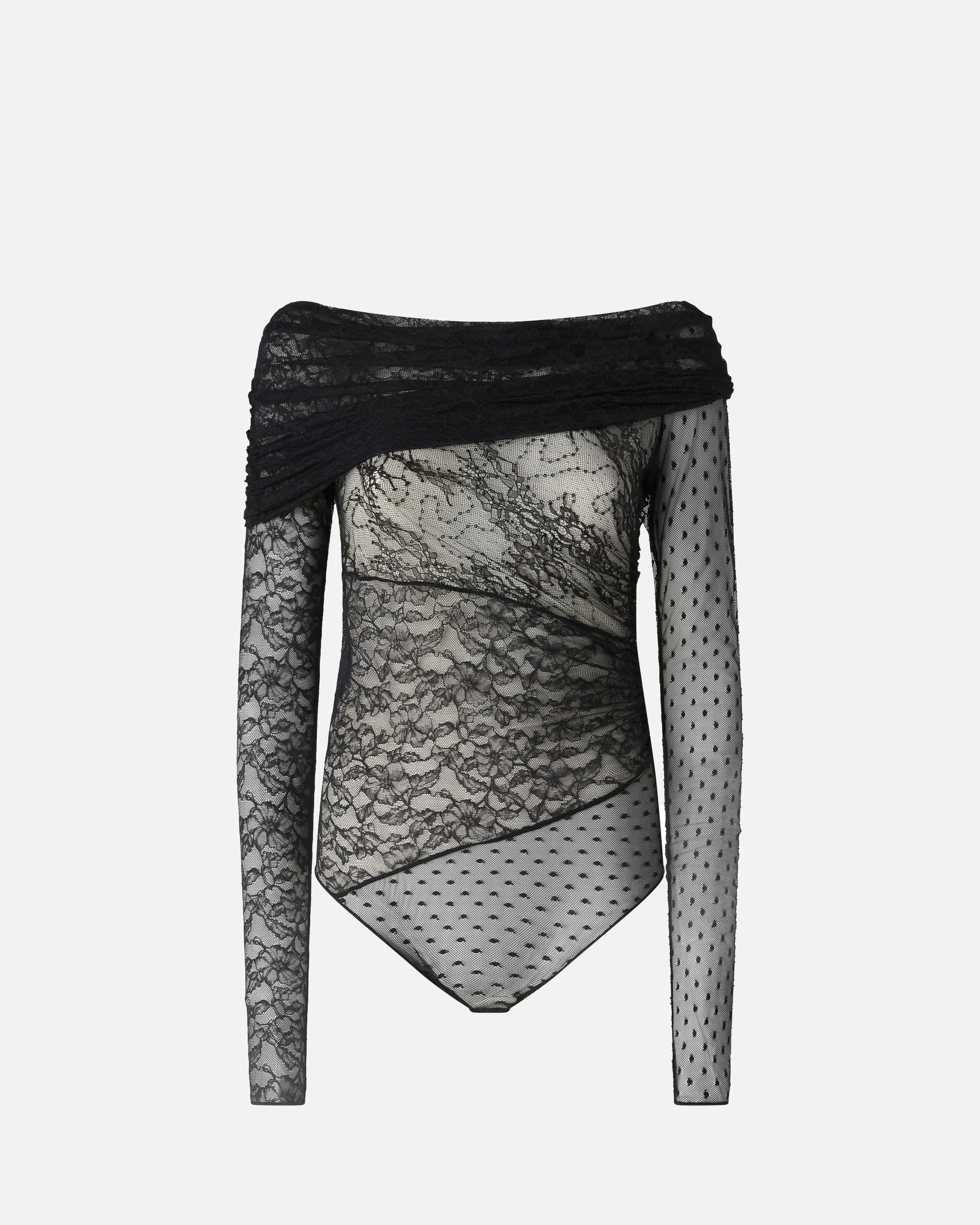 Боди-лонгслив из кружева в технике пэчворк - ЧЕРНЫЙ - large