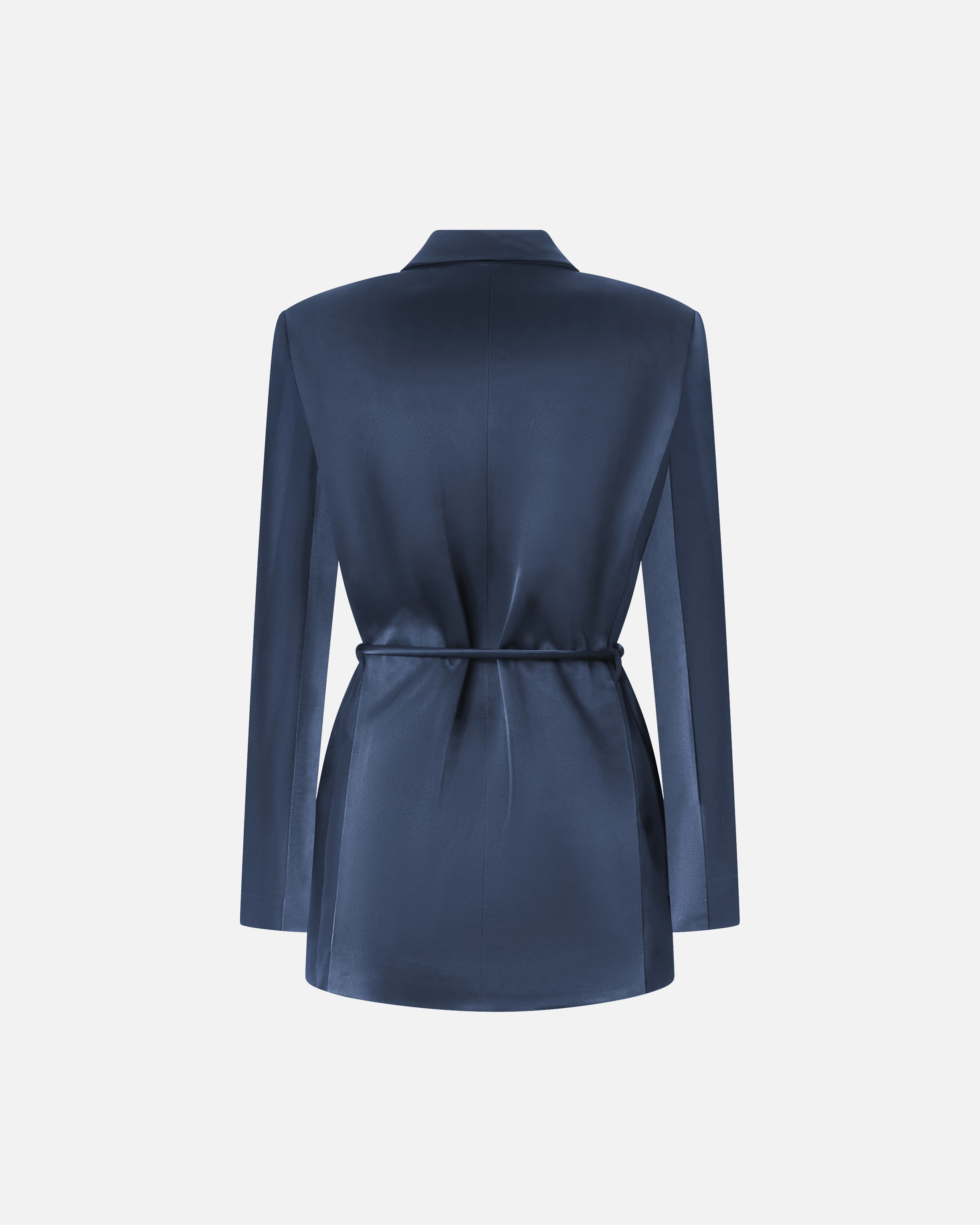 Pinko Glossy Satin Blazer With Belt And Sphere Accent In Blue
