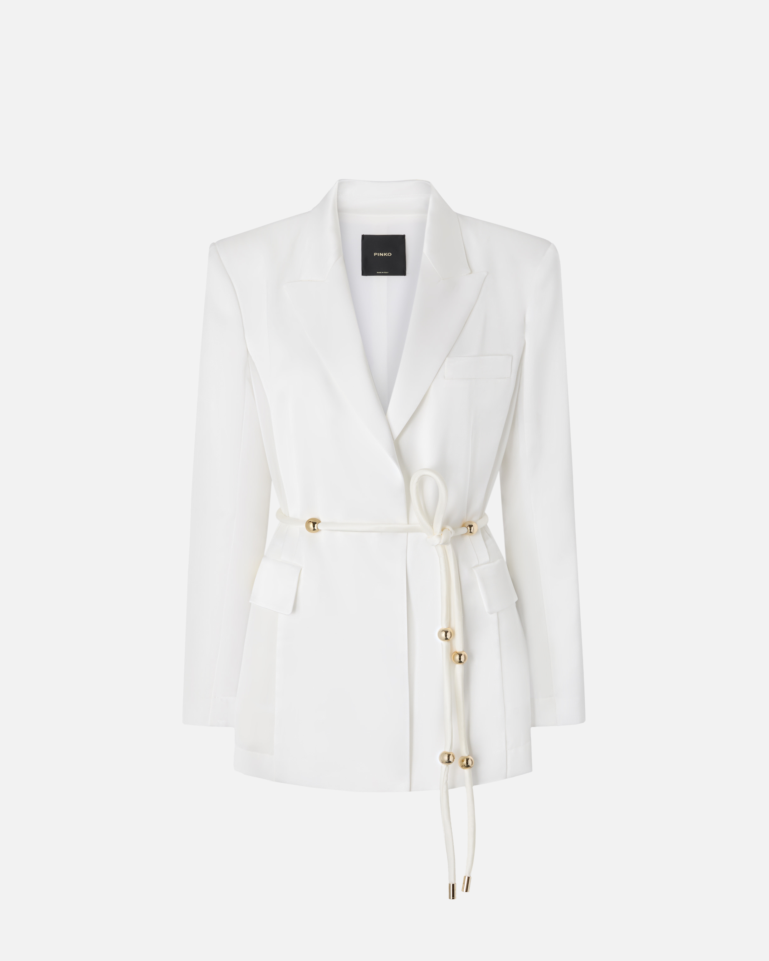 Pinko Shiny Satin Blazer With Belt And Boule In White