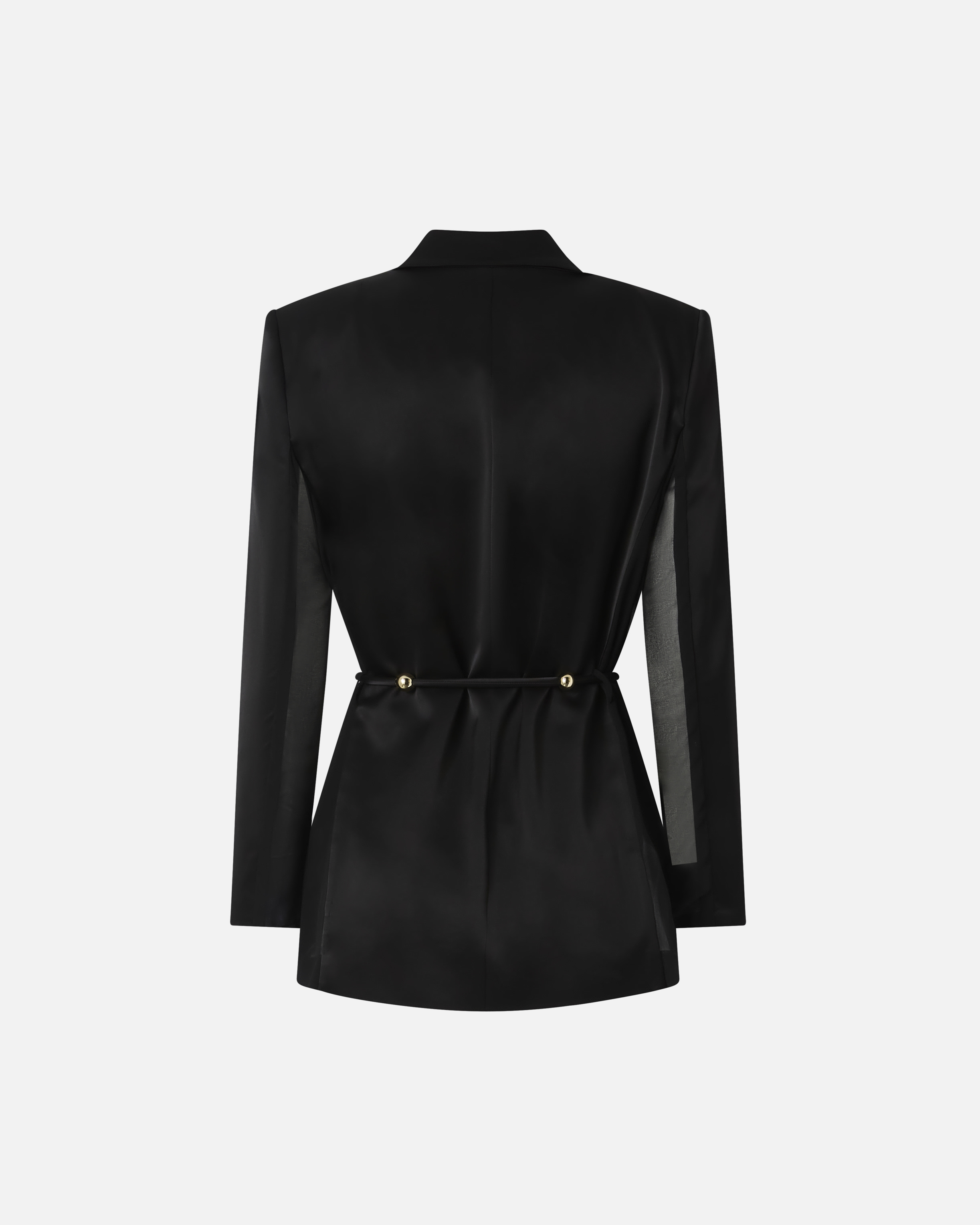 Pinko Glossy Satin Blazer With Belt And Sphere Accent In Black