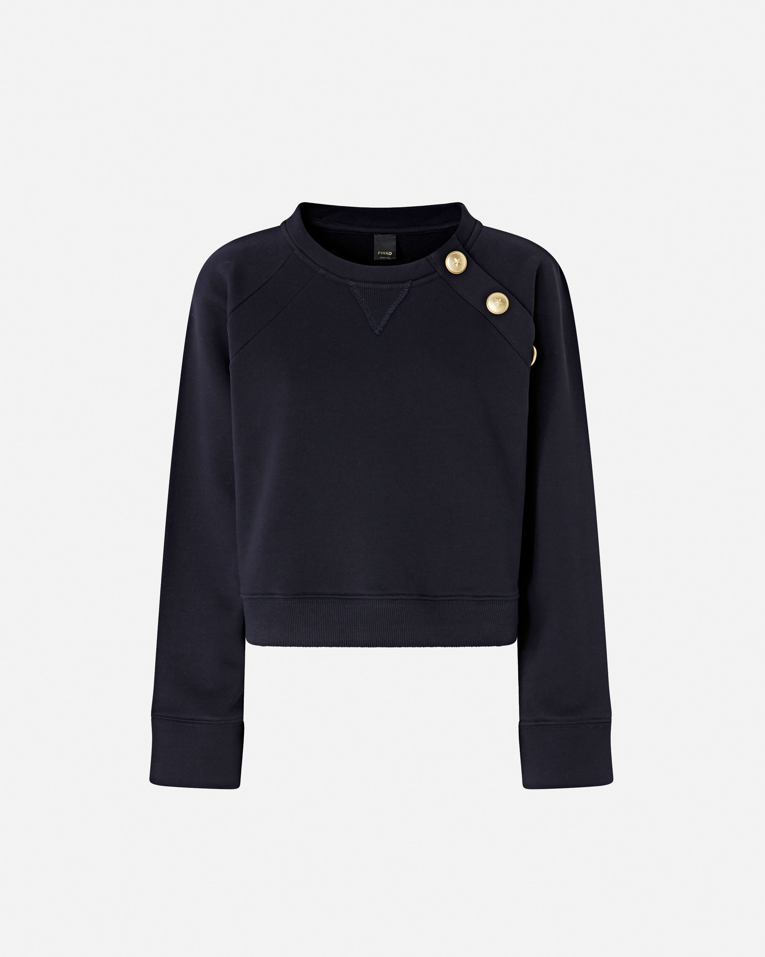 Pinko Crewneck Knitwear With Gold Logo Buttons In Blue