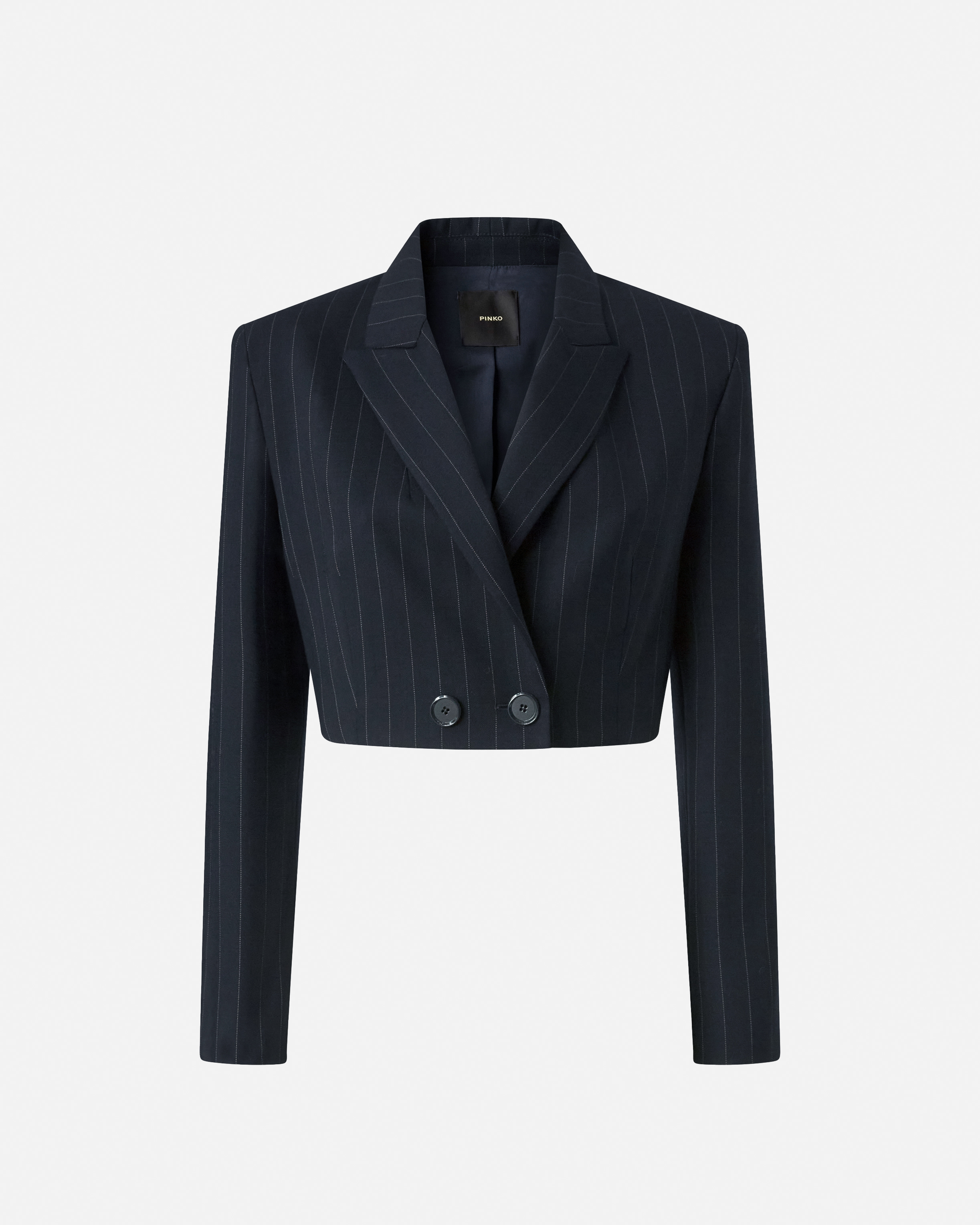 Pinko Short Pinstripe Poly Wool Blazer In Blue