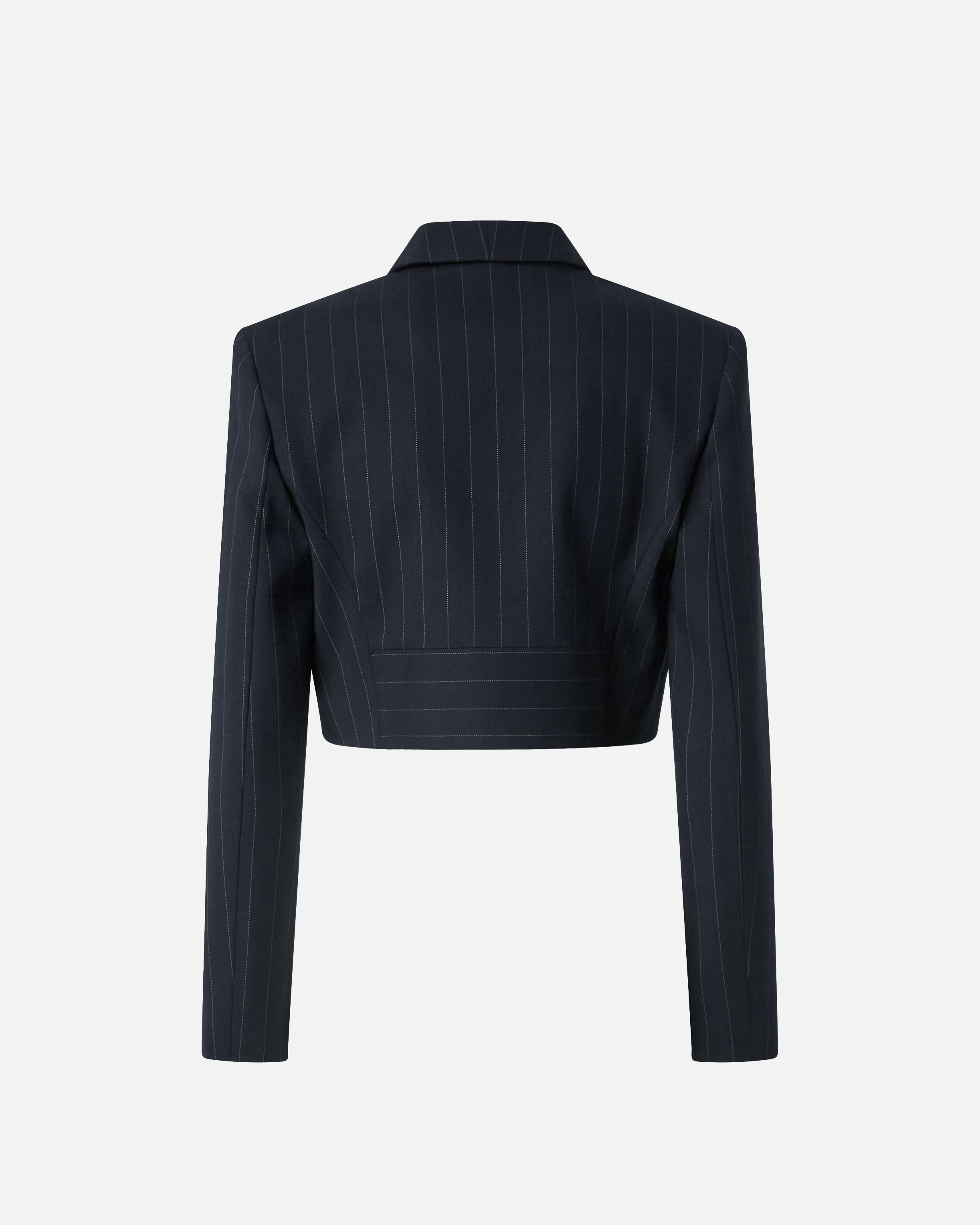Pinko Short Pinstripe Poly Wool Blazer In Blue
