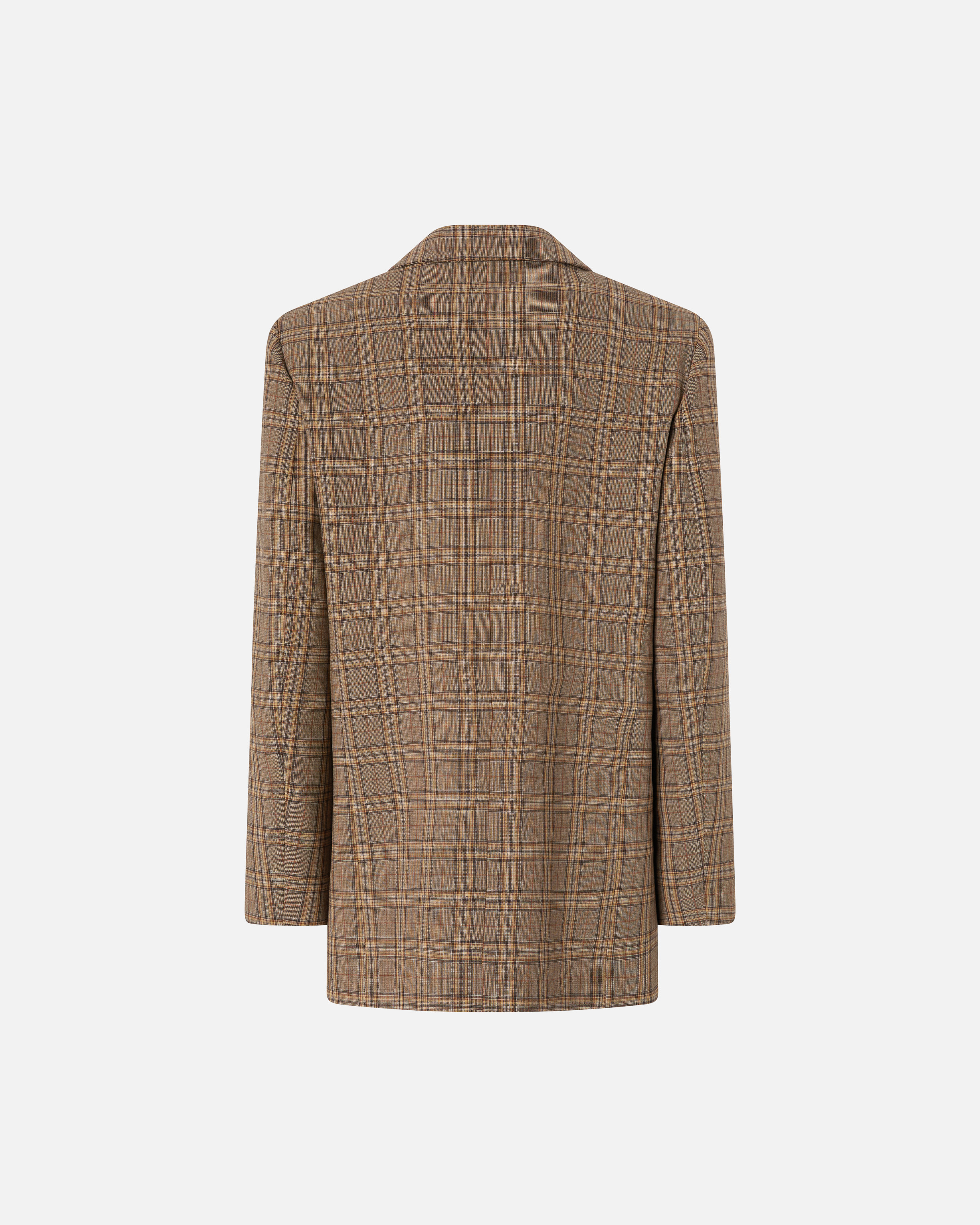 Pinko Double-breasted Blazer With Checked Pattern In Brown Camel
