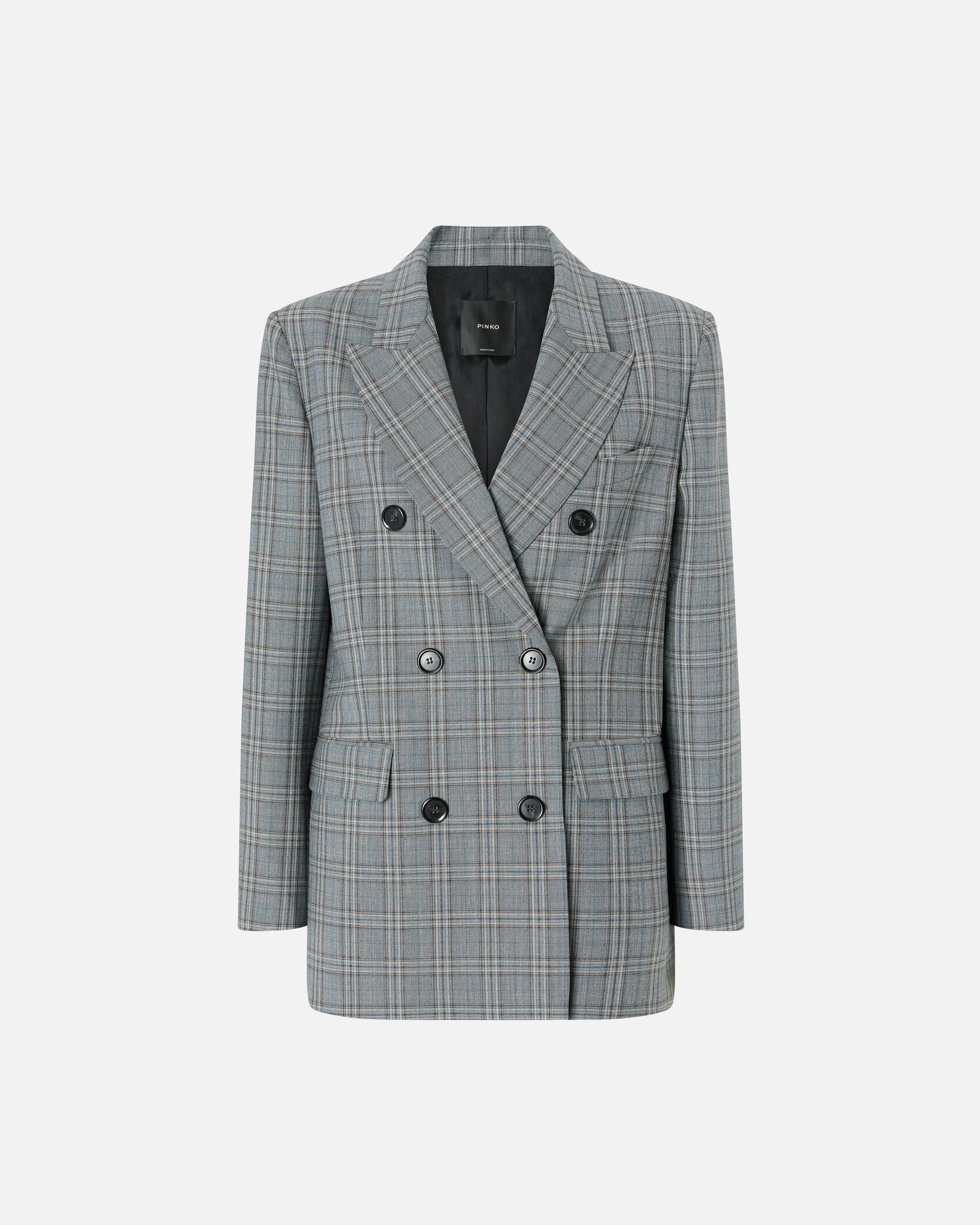 Pinko Double-breasted Check Blazer In Gray