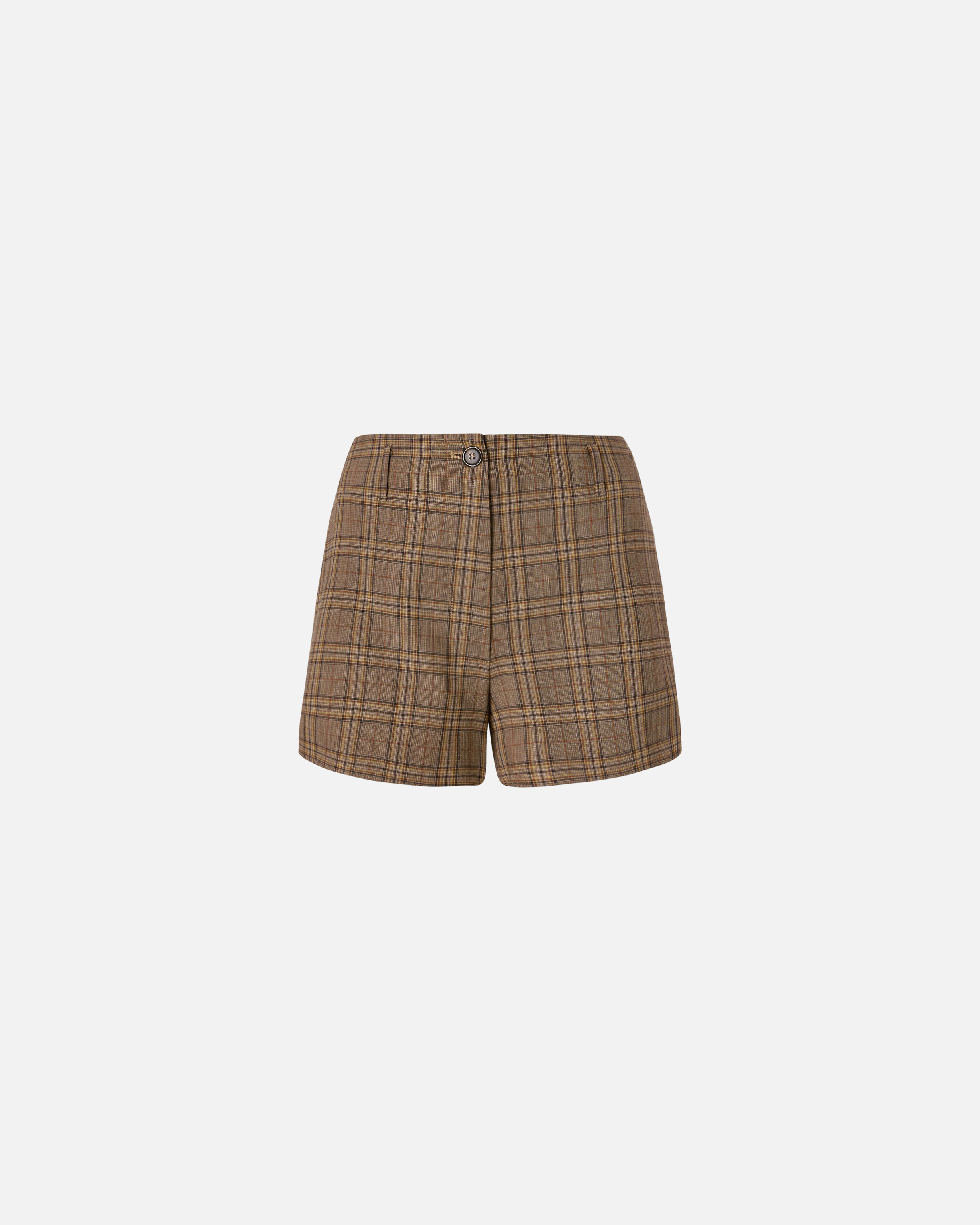 Pinko Wide Shorts With Checked Pattern In Brown Camel