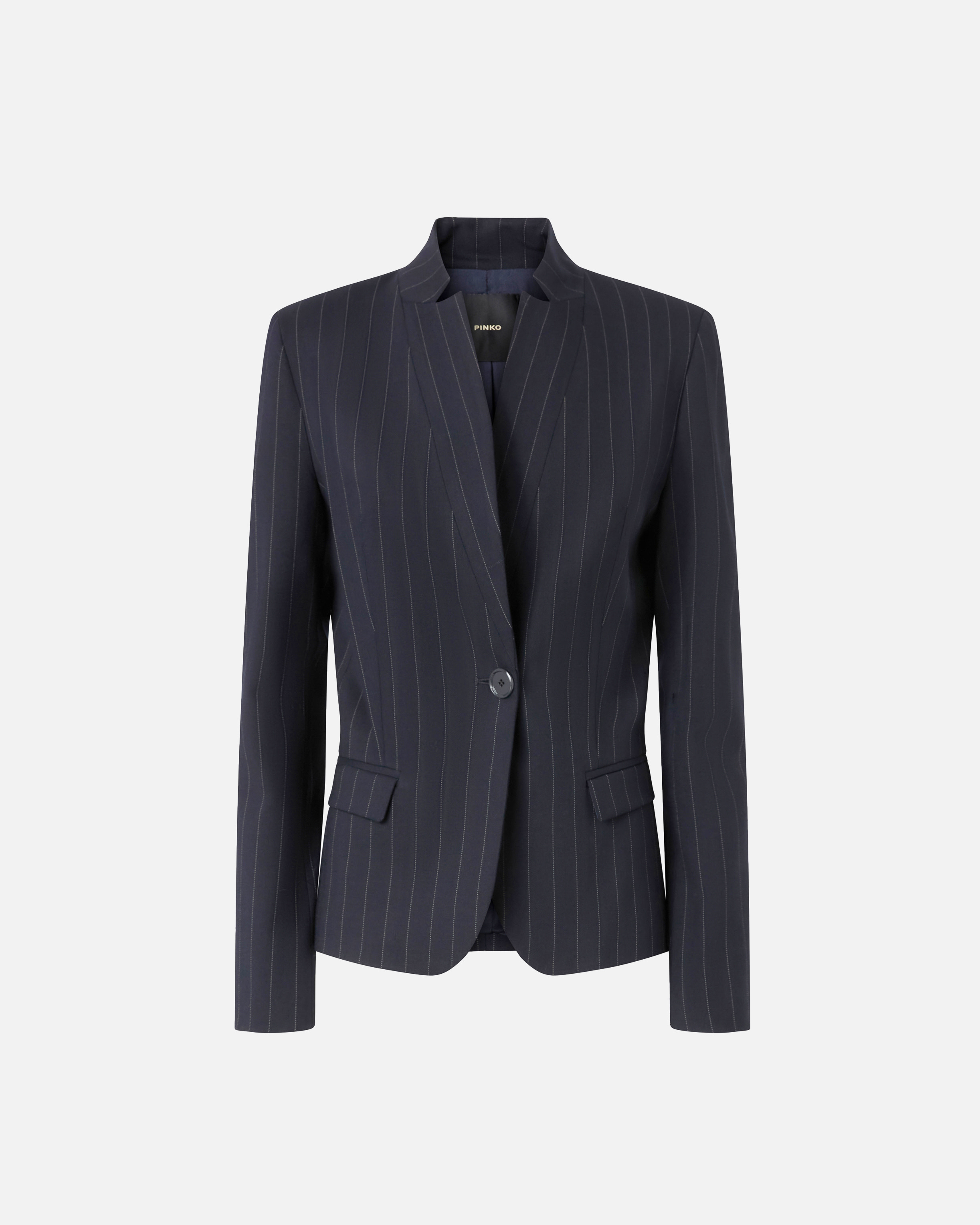 Pinko Tailored Pinstripe Blazer With Structured Shoulders In Blue
