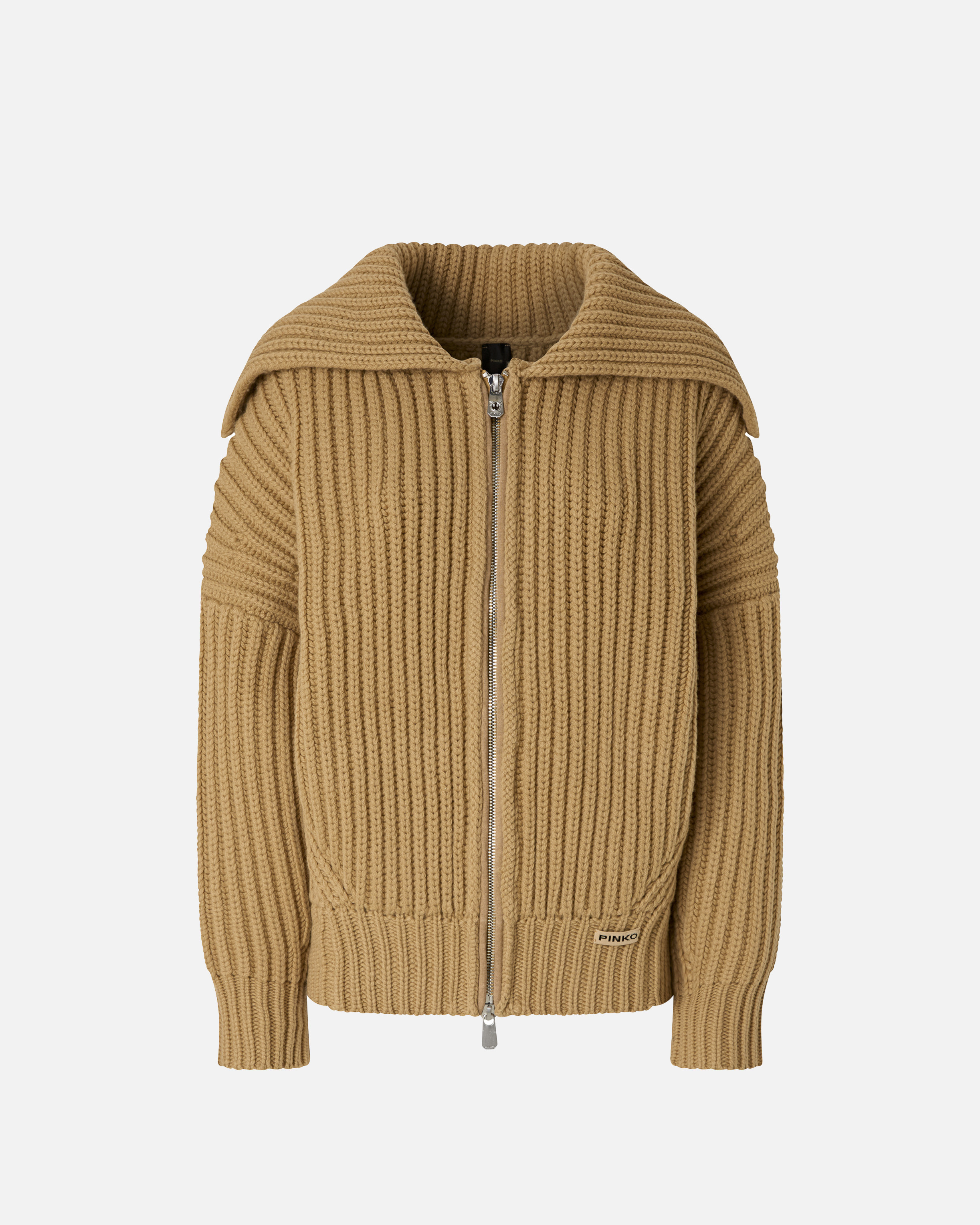 Pinko Long-sleeved Knitted Cardigan In Brown