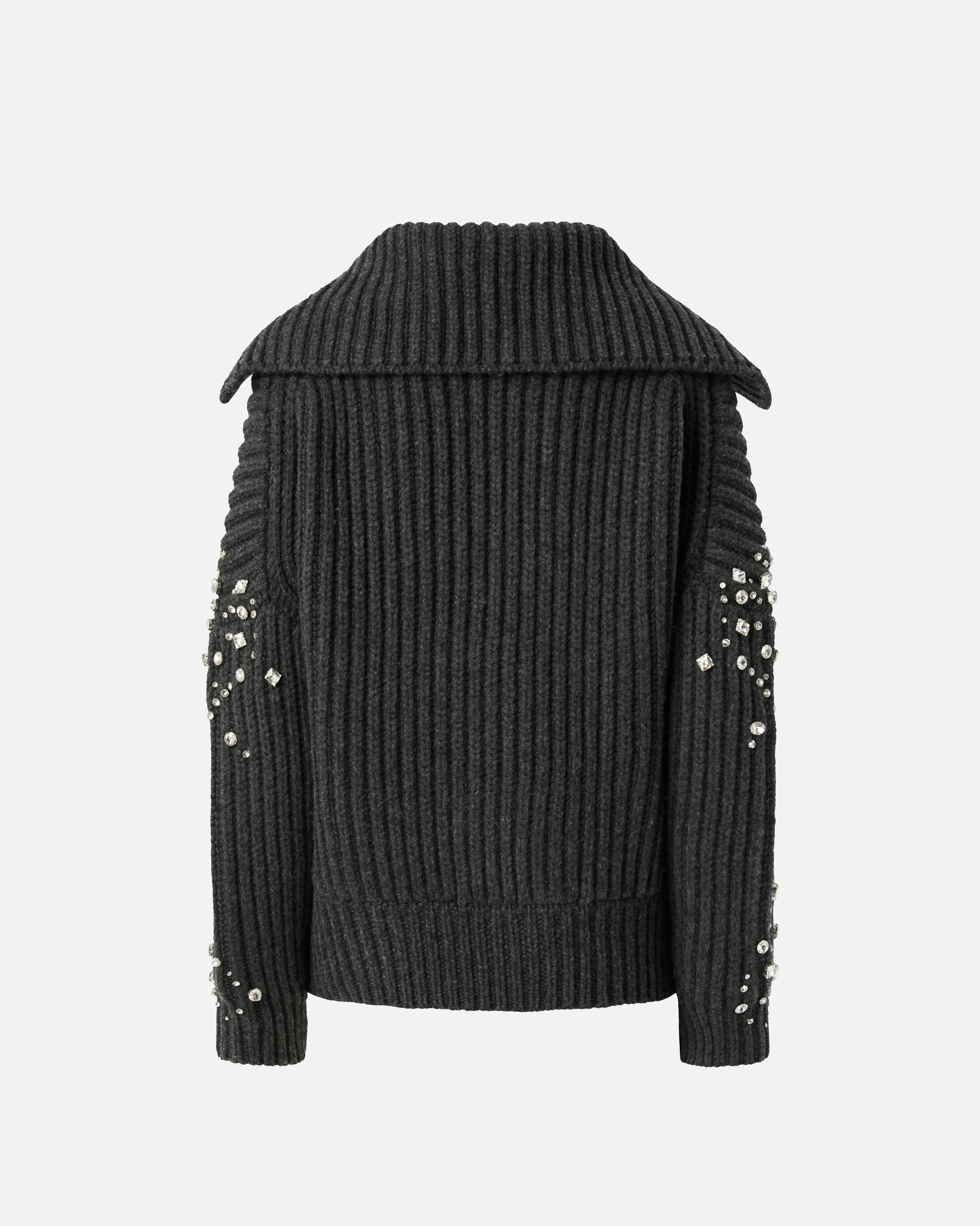 Pinko Crystal-embellished Ribbed Cardigan In Gray