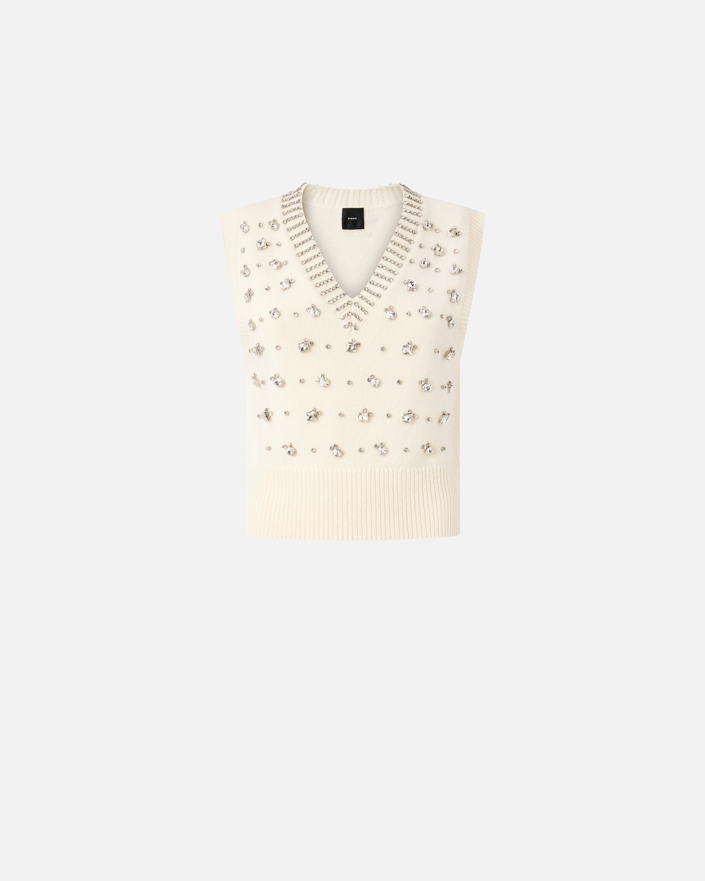 Pinko White Rhinestone Knitted Vest