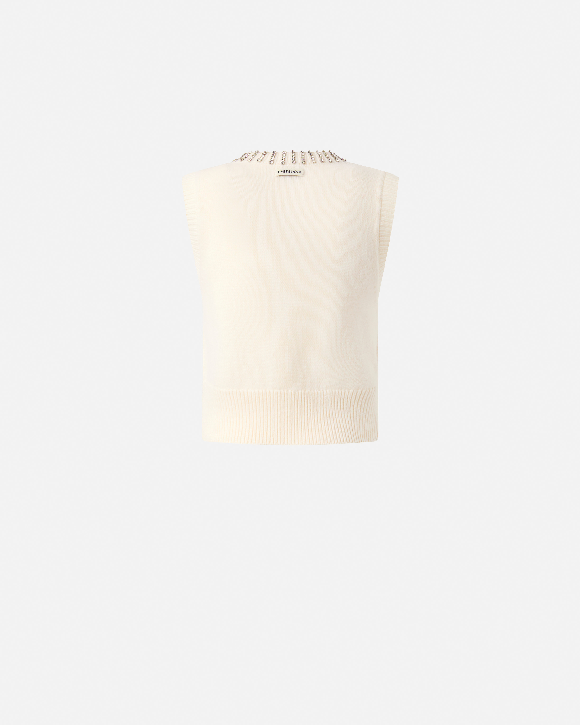 Pinko White Rhinestone Knitted Vest