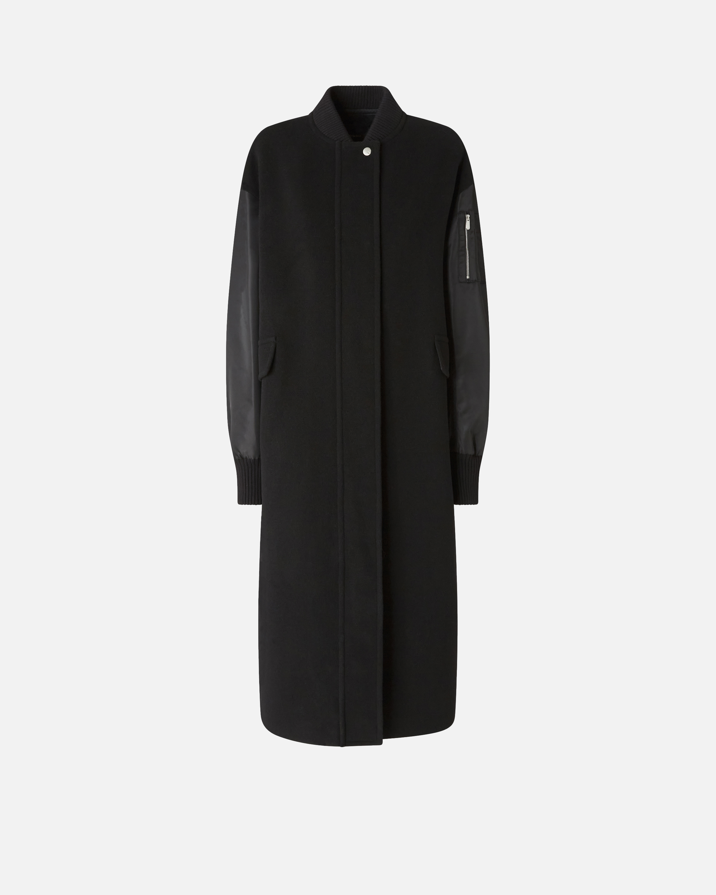 Pinko Long Coat In Wool-blend Cloth And Technical Satin In Black