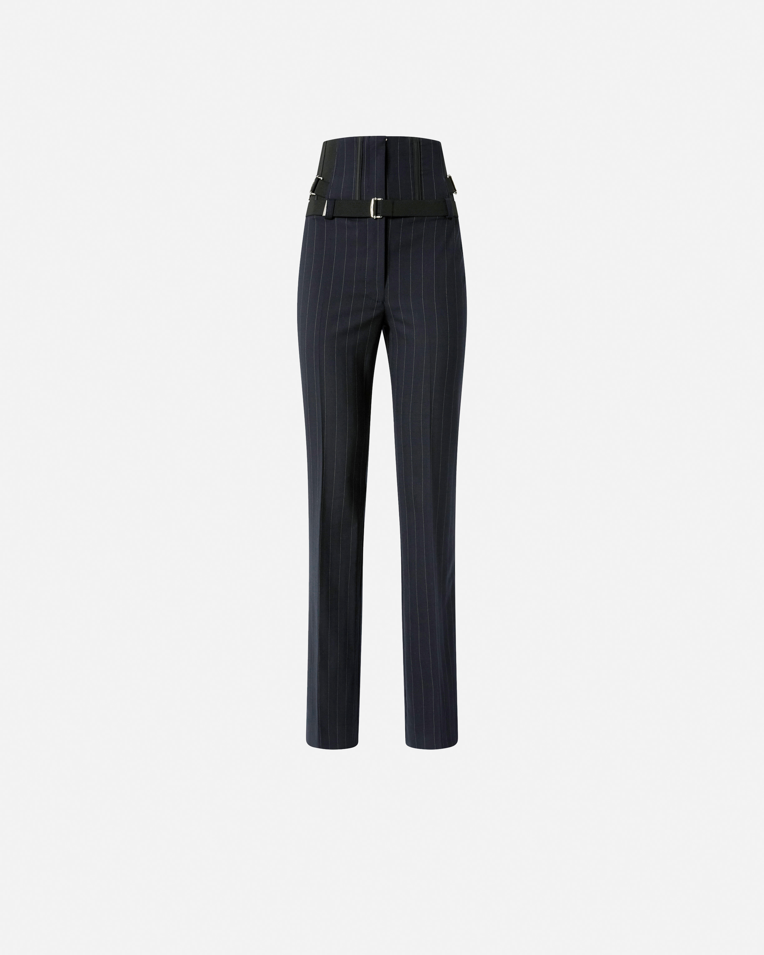 Pinko Pinstripe Poly Wool Bustier Trousers In Black