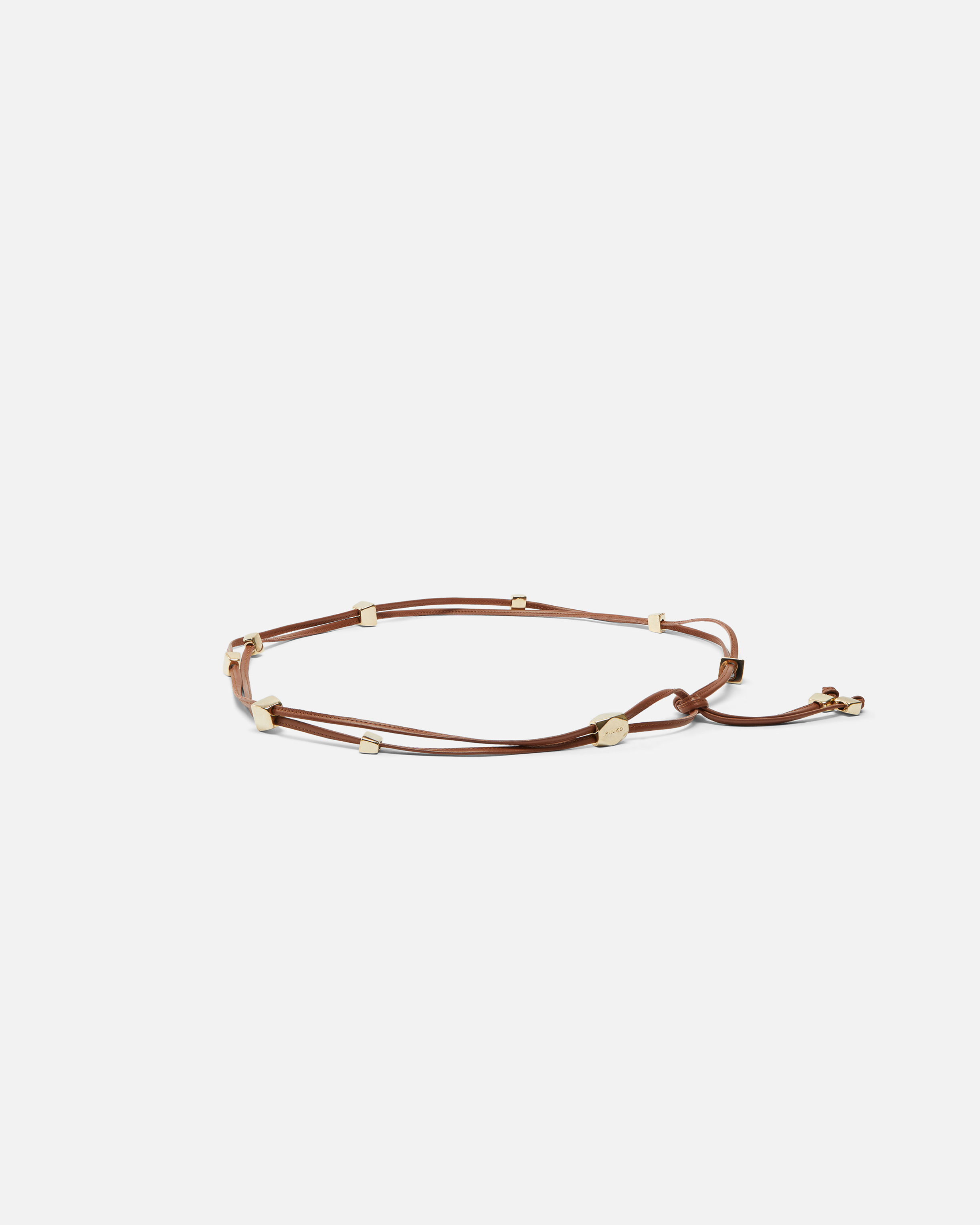 Pinko Tubular Leather Belt With Gold Metal Nuggets In Marrone Leone- Brushed Gold
