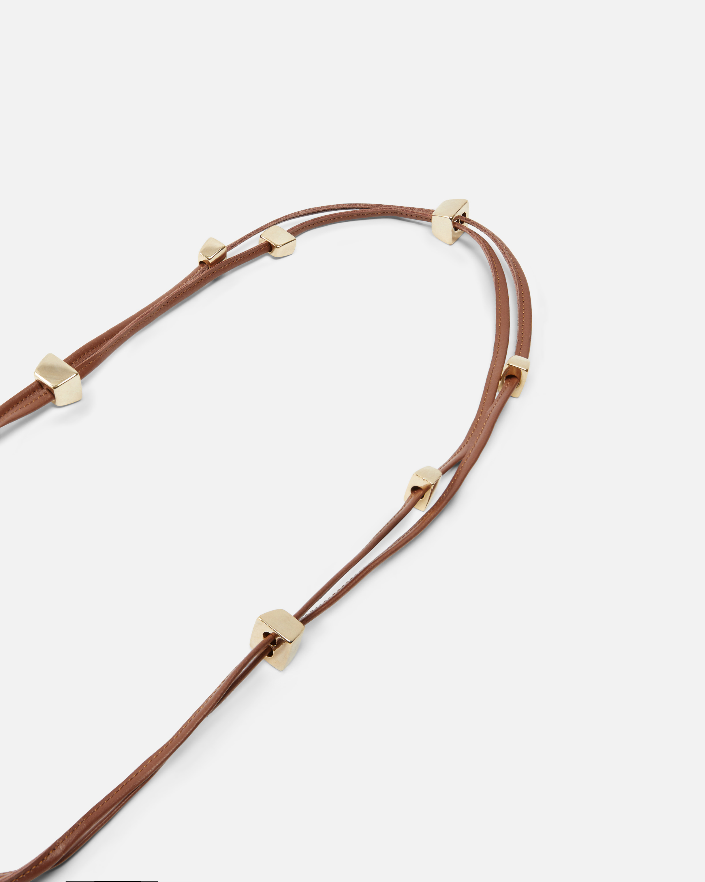Pinko Tubular Leather Belt With Gold Metal Nuggets In Marrone Leone- Brushed Gold