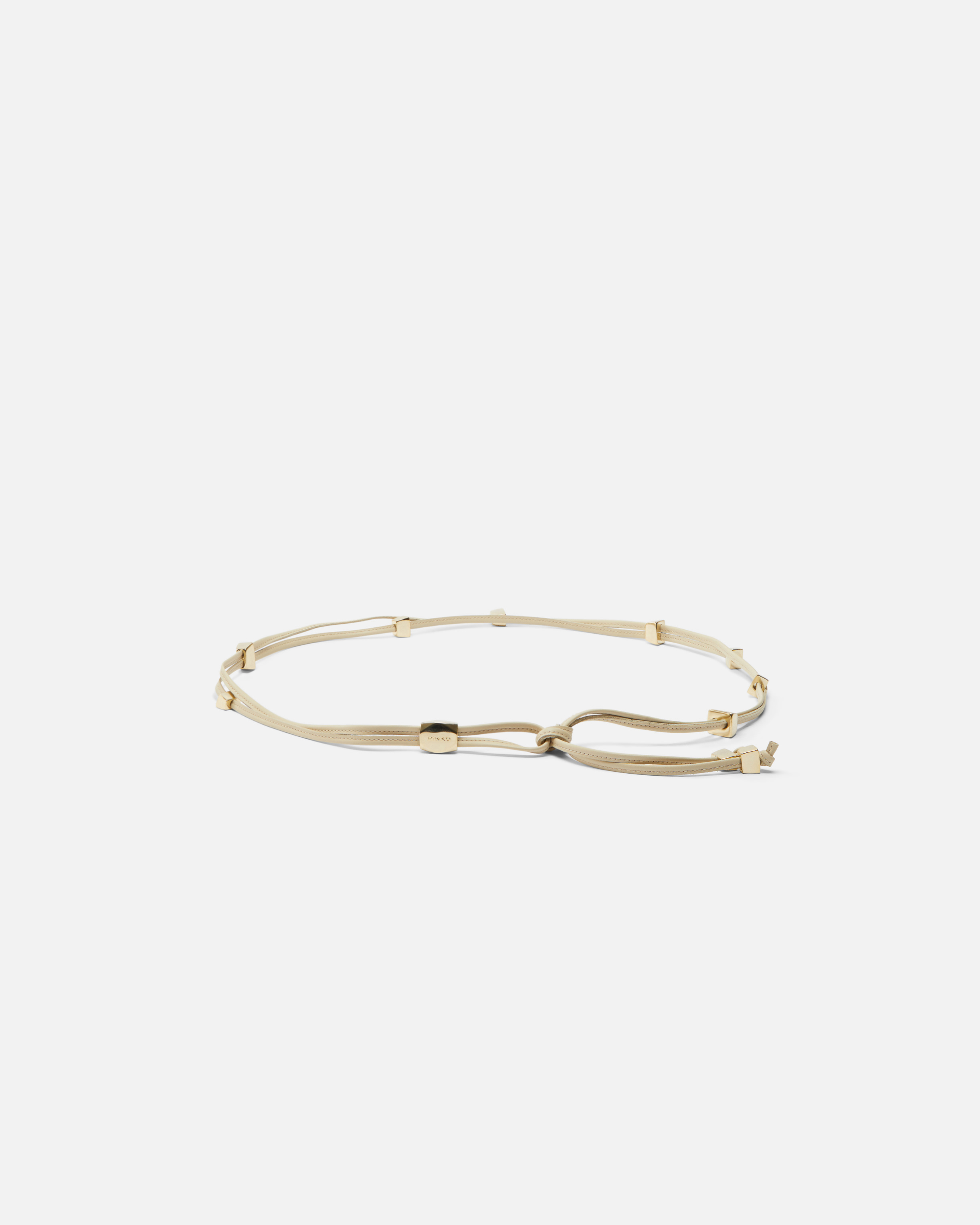 Pinko Tubular Leather Belt With Gold Metal Nuggets In Silk White-brushed Gold