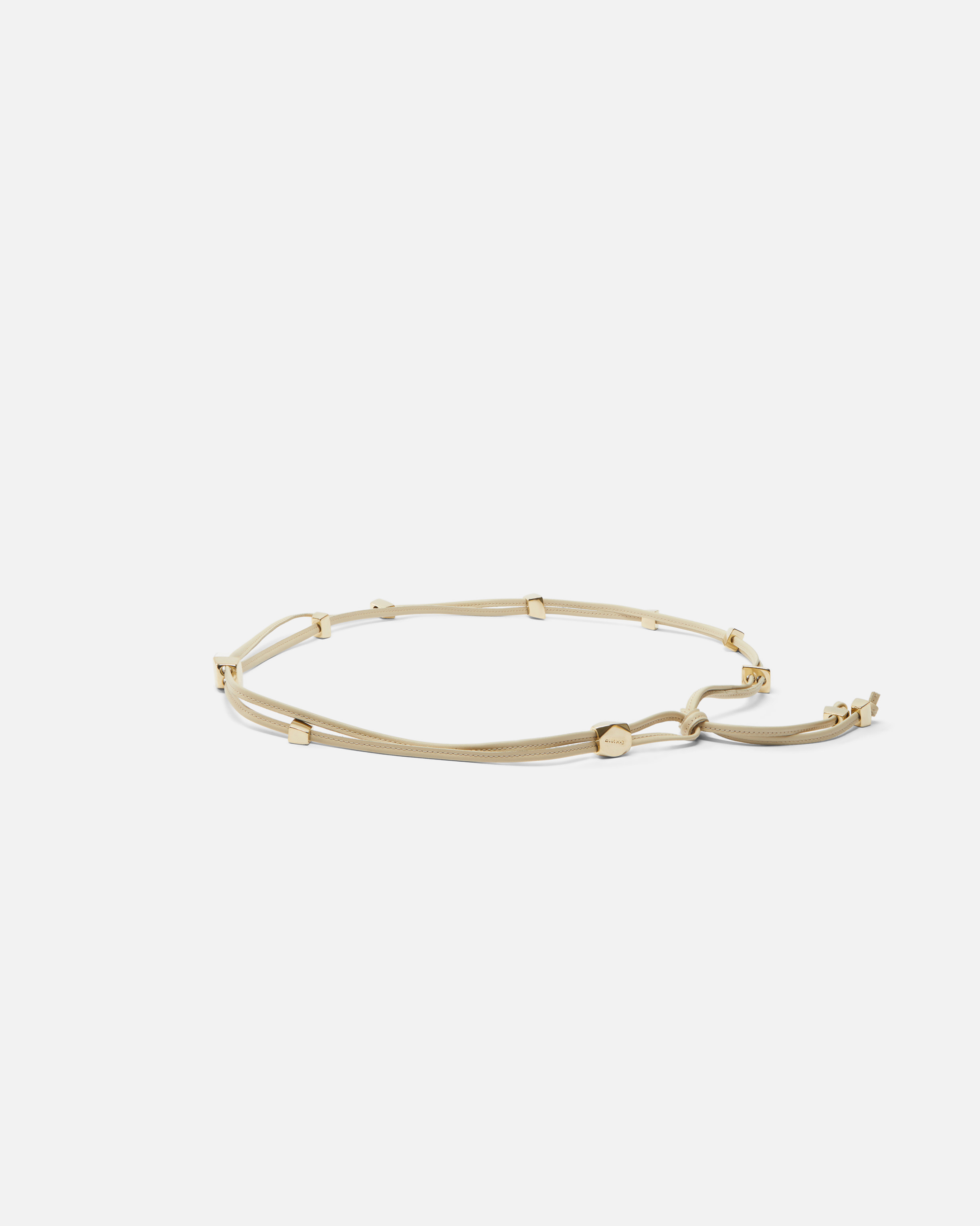 Pinko Tubular Leather Belt With Gold Metal Nuggets In Silk White-brushed Gold