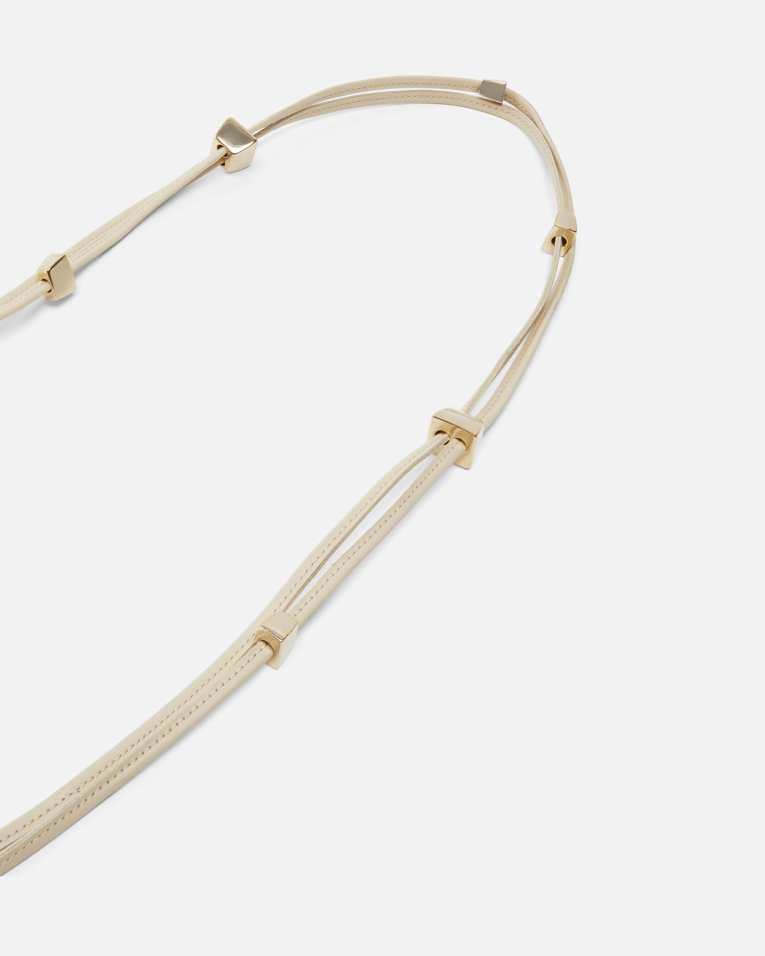 Pinko Tubular Leather Belt With Gold Metal Nuggets In Silk White-brushed Gold