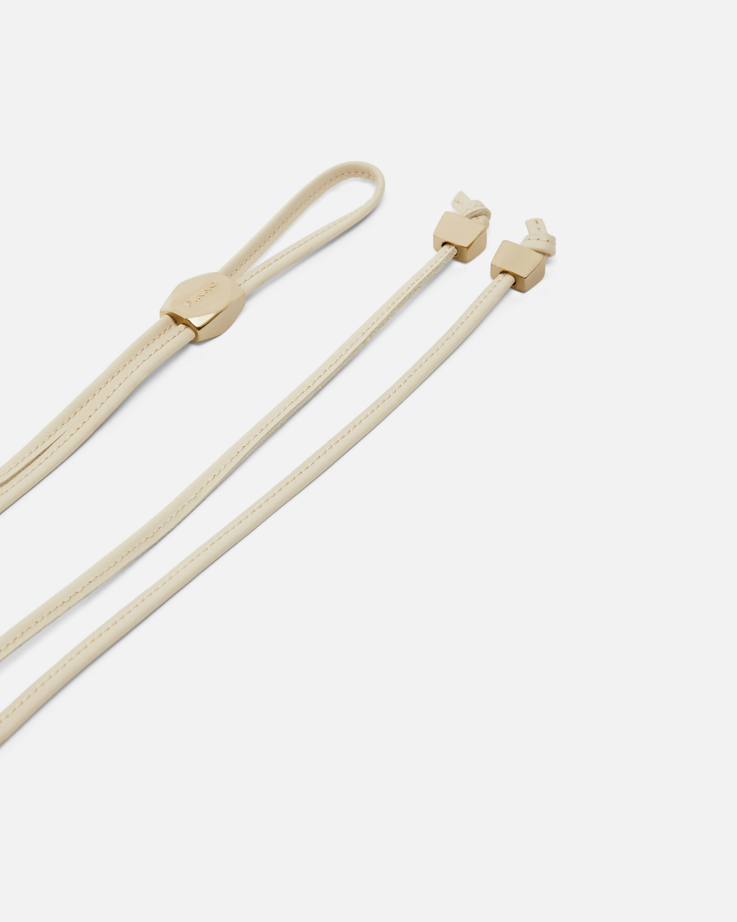 Pinko Tubular Leather Belt With Gold Metal Nuggets In Silk White-brushed Gold
